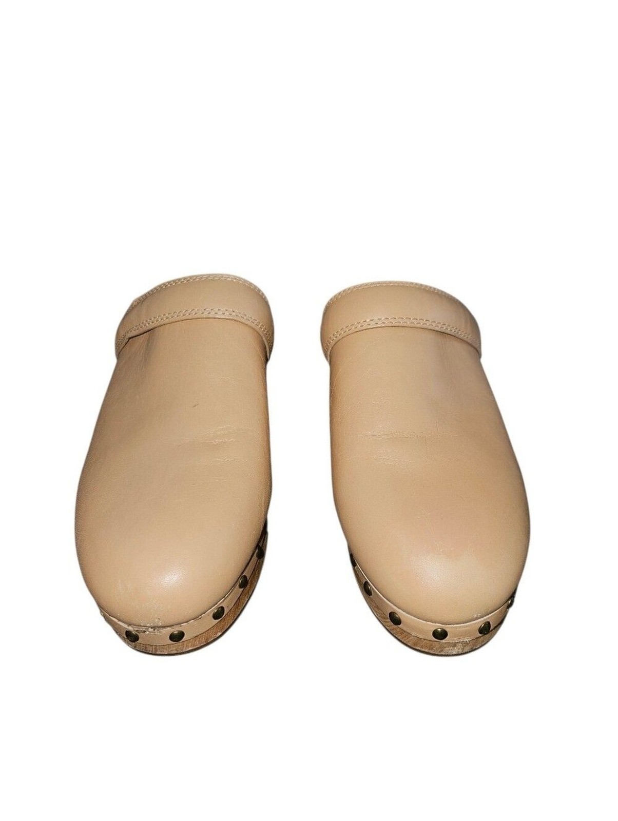 Madewell The Cecily Clog In Shearling Tan Leather Studded Platform Clogs Size 9