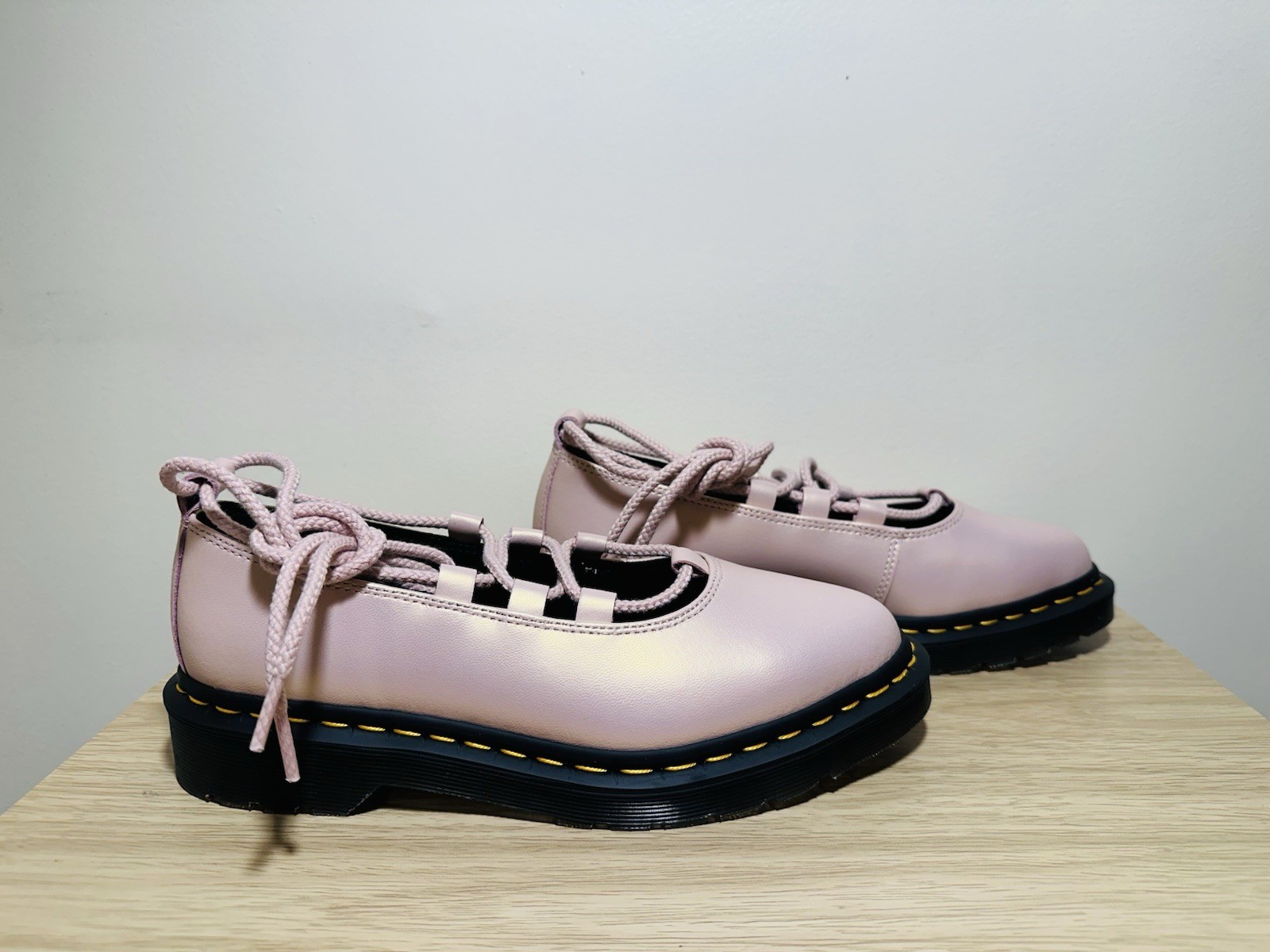 Dr. Martens Elphie II lace-up ballet shoes iridescent powder pink NWOB size 8