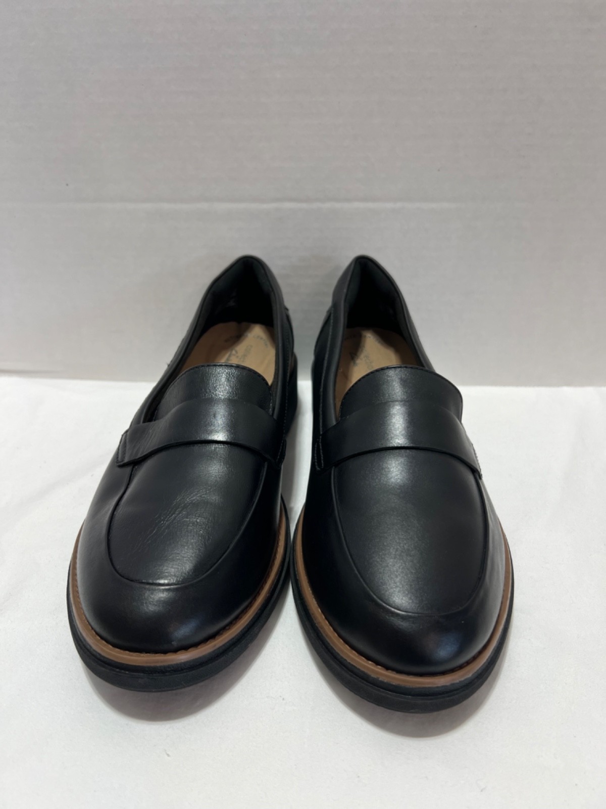 Women’s, Clarks Sharon Gracie Loafers ,9 .5 W, Black, Leather Wedge Shoes