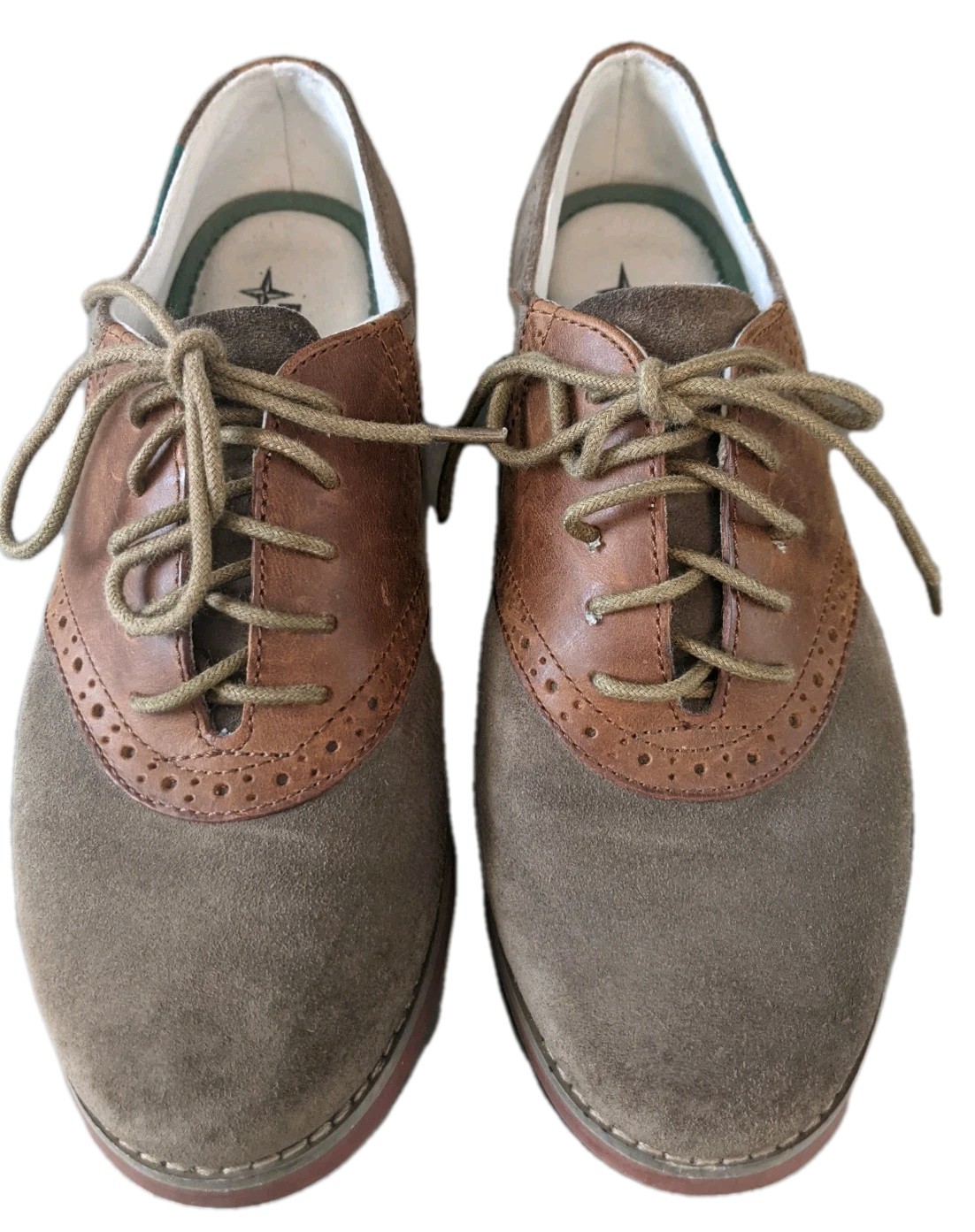 Eastland Women’s Sadie Saddle Shoe 3331-39 Suede Leather Olive/Dark Tan Brown 6M