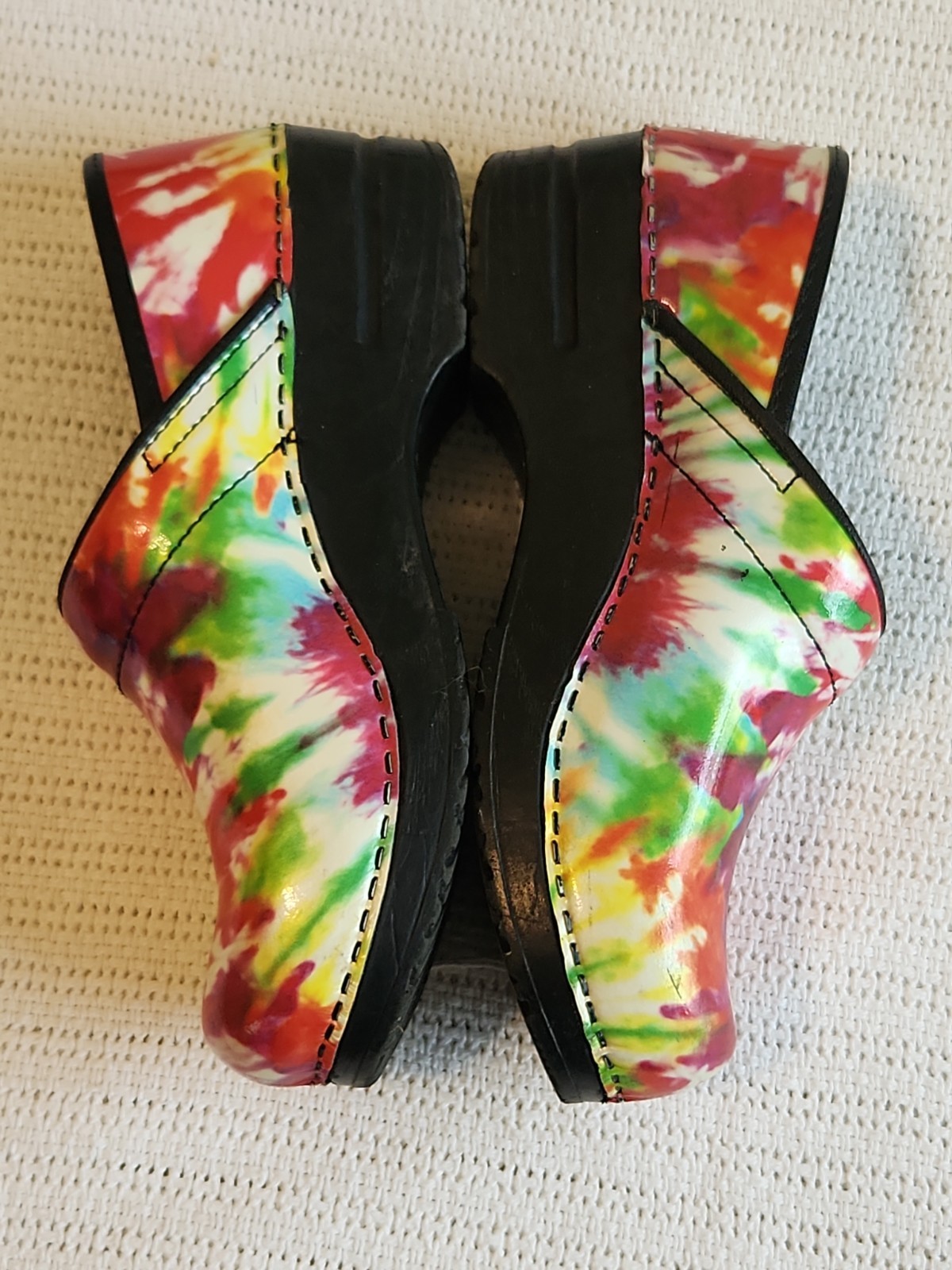 Sanita Tye Dye Waterproof Clogs Size 37 / 7 Danish Hard soles Black The Original
