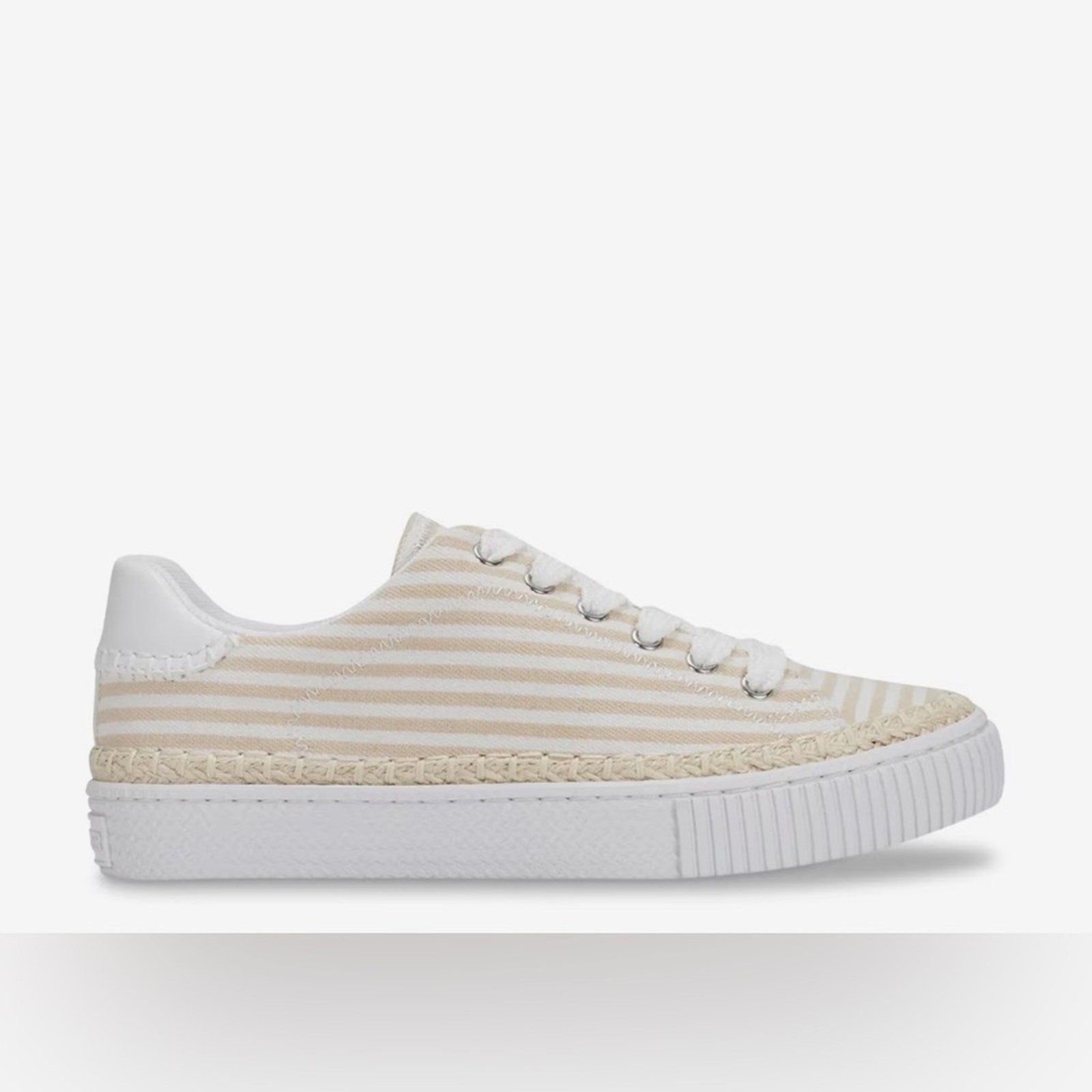 NEW MARC FISHER SPRYNG SNEAKER WHITE BEIGE STRIPES SO CUTE! Sz 7.5