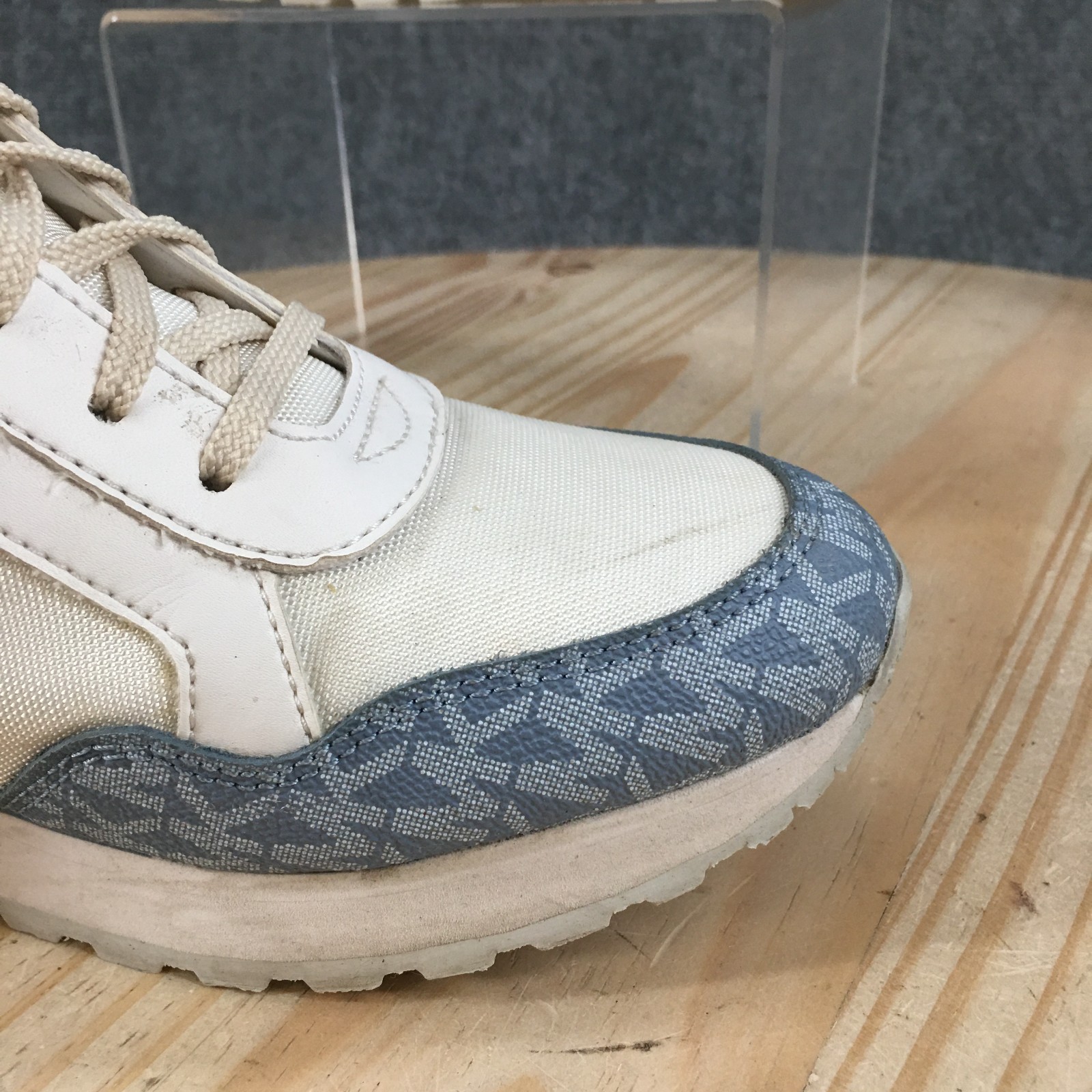 Michael Kors Maddy Shoes Womens 9 M Lace Up Trainer Sneakers Blue White Low Top