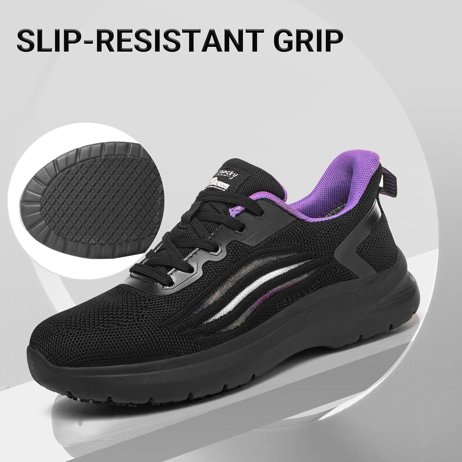 Women’s Non Slip Work Shoes Slip Resistant Kitchen Nurse Sneaker Lace Up Black