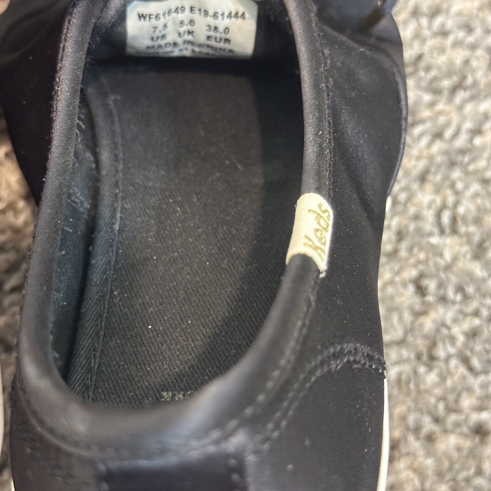 Keds Kate Spade Champion Satin Black Sneakers Shoe Lace Up Size 7.5
