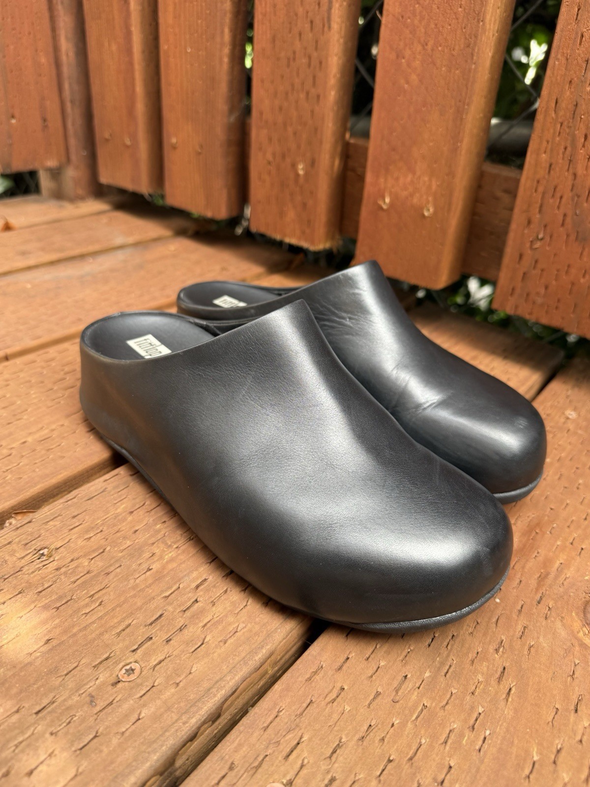 FitFlop Shuv Black Leather Clog Mules Micro Wobbleboard Comfort Walking Size 8
