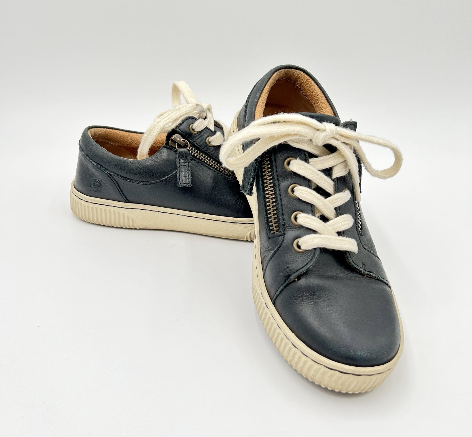 Born Crown Paloma Navy Blue Leather Dual Side Zip Sneakers Comfort Shoes 7/8