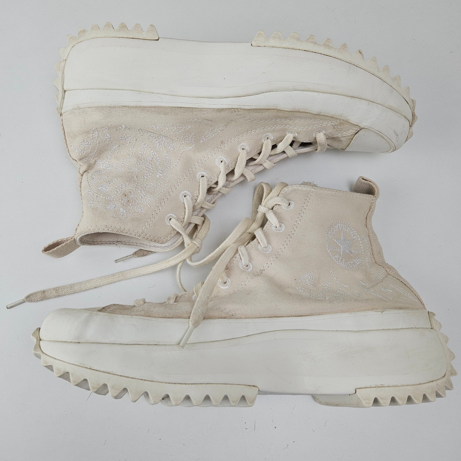 Converse Run Star Hike Embroidered Canvas Platform High Top Women 12 Ivory Lug