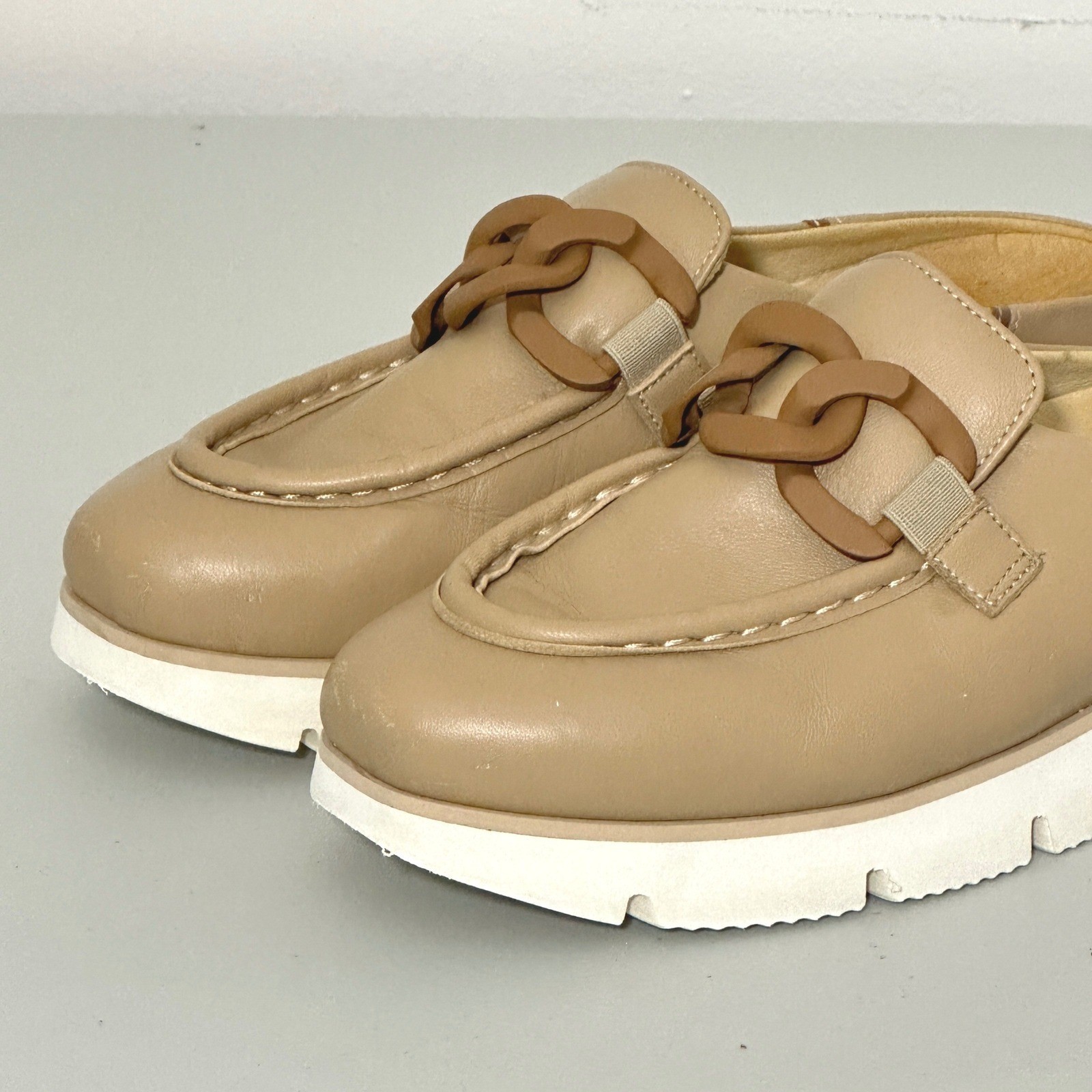 Softwaves Carrie 36.5 EU 6.5 US Tan Leather Chain Platform Mules Neutral Comfort