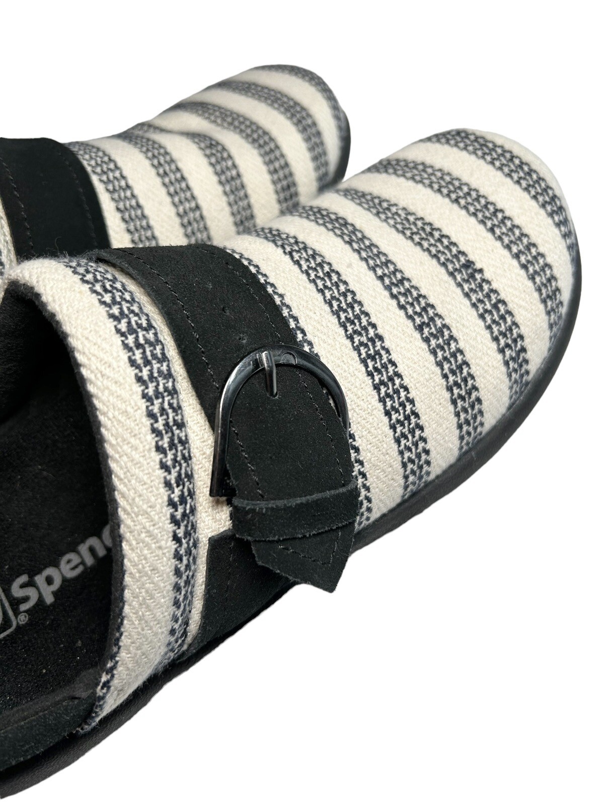 SPENCO Aria Clog SIZE 8.5 Slip On Mule Black Ivory Stripe Slide Shoe Comfort