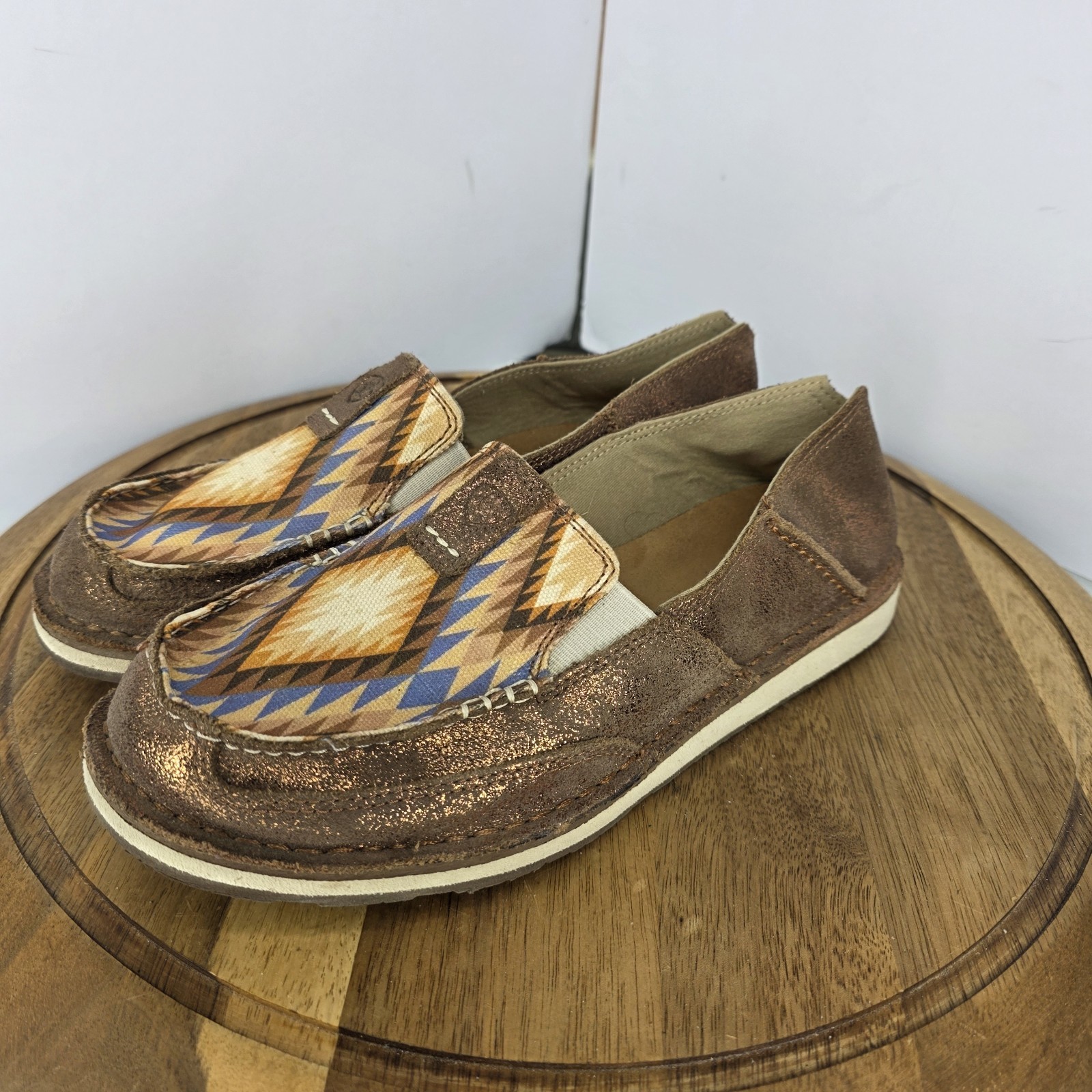 Ariat Crusier Navajo Flats Brown Suede Leather Slip On Native Western Aztec 10