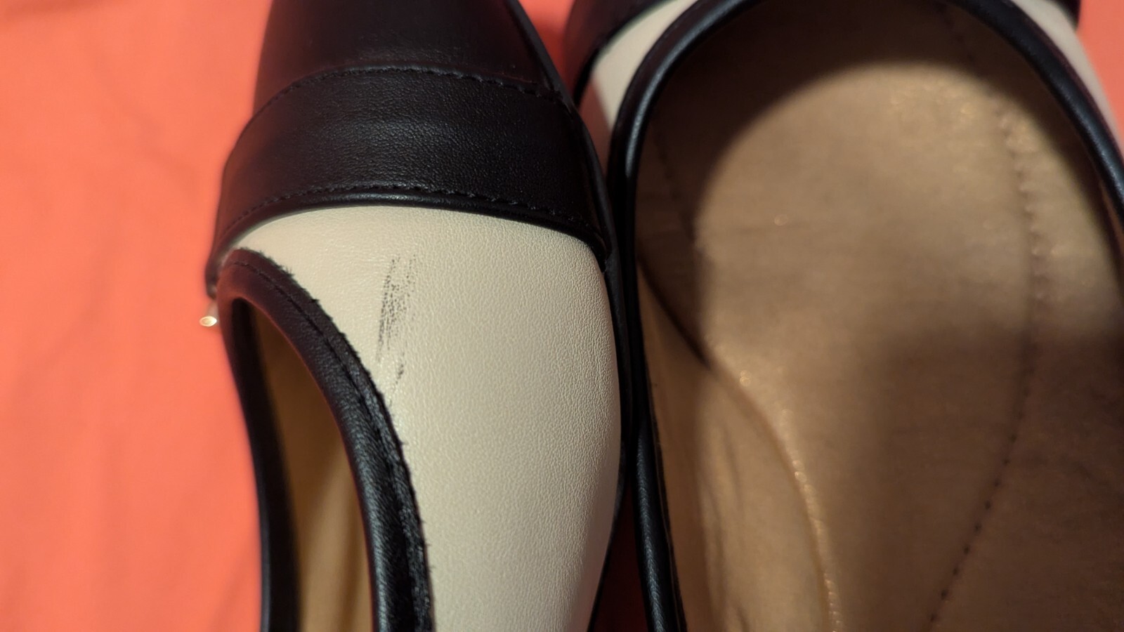 White Mt. Women’s Slip On Beige/Black Faux Leather Cap Toe Shoes US Size 7.5M
