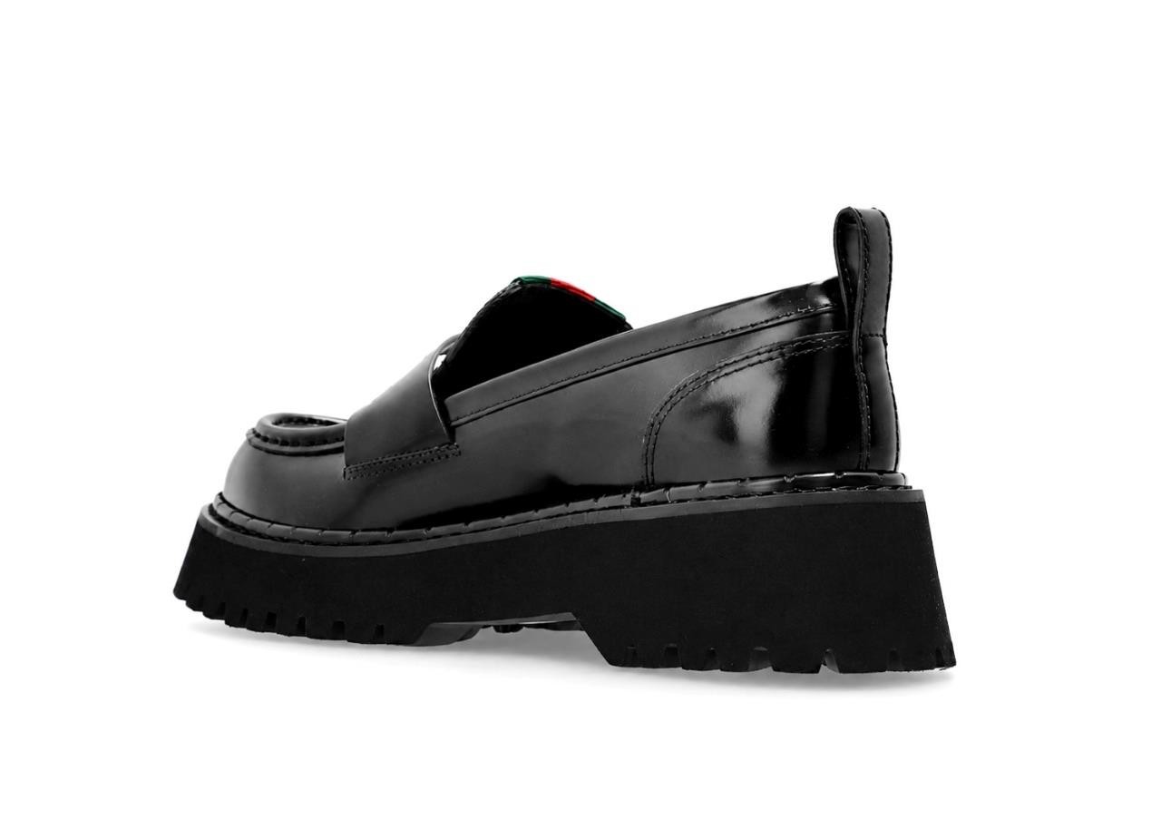 NEW GUCCI LADIES LUXURY BLACK LEATHER WEB LOGO LOAFERS SHOES 38/US 8