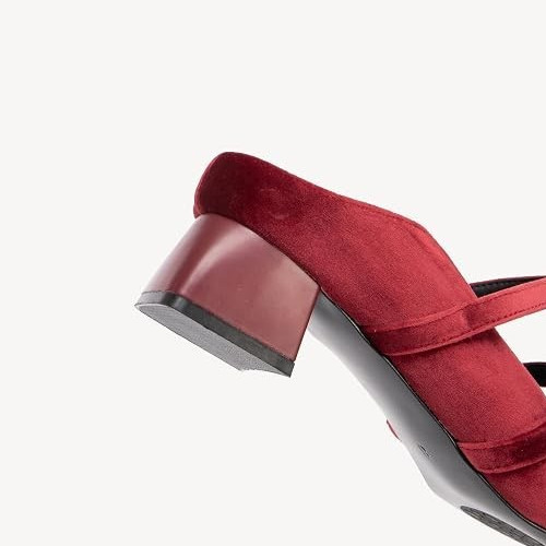 NEWBELLA Pointed Toe MULES Sz 10/Backless/Straps/Low Block Heel/Red Velvet/NEW!