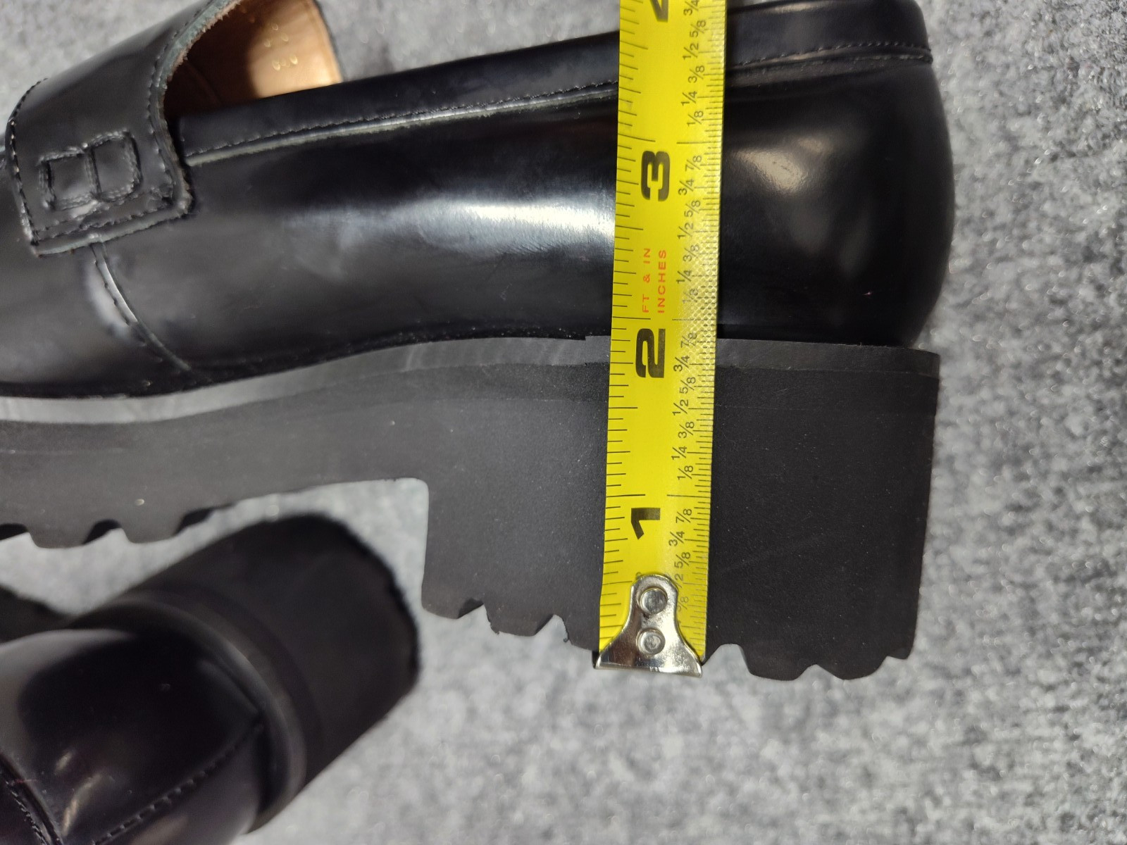 ALL BLACK Women Loafer 37 US 6 Black Patent Leather Slip On Chunky Platform Shoe