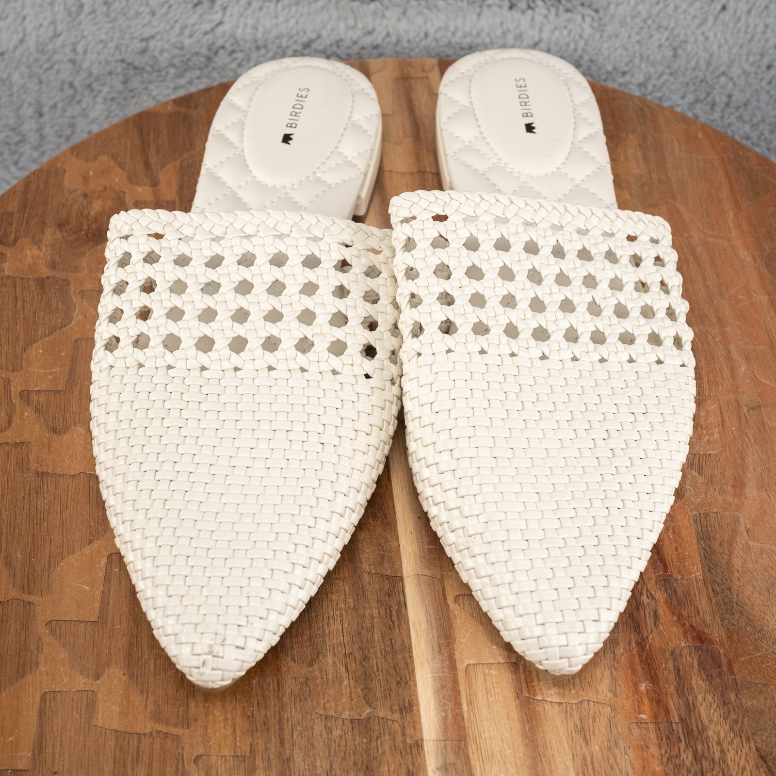 Birdies The Dove White Woven Pointed-Toe Slip-On Mule Size 9.5