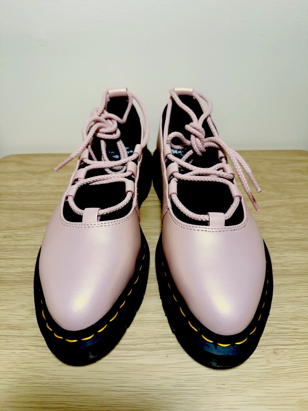 Dr. Martens Elphie II lace-up ballet shoes iridescent powder pink NWOB size 8