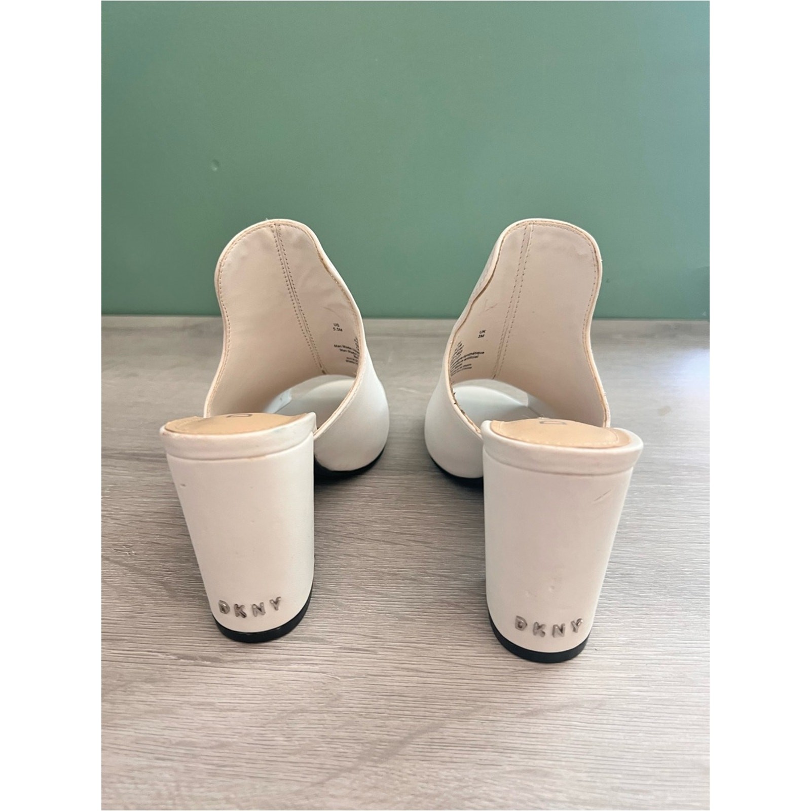 DKNY White Open Toe Block Heel Mule Sandals Size 5.5