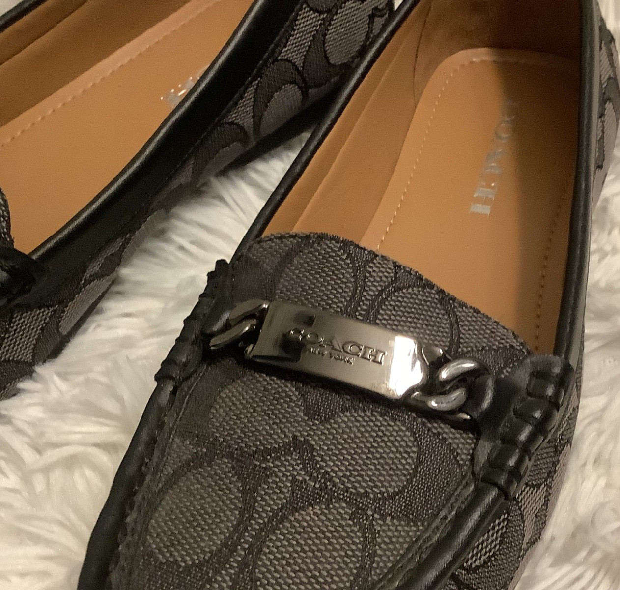 NEW COACH OUTLINE SIGNATURE C JACQUARD Driver Loafers BLACK SMOKE SIZE 36