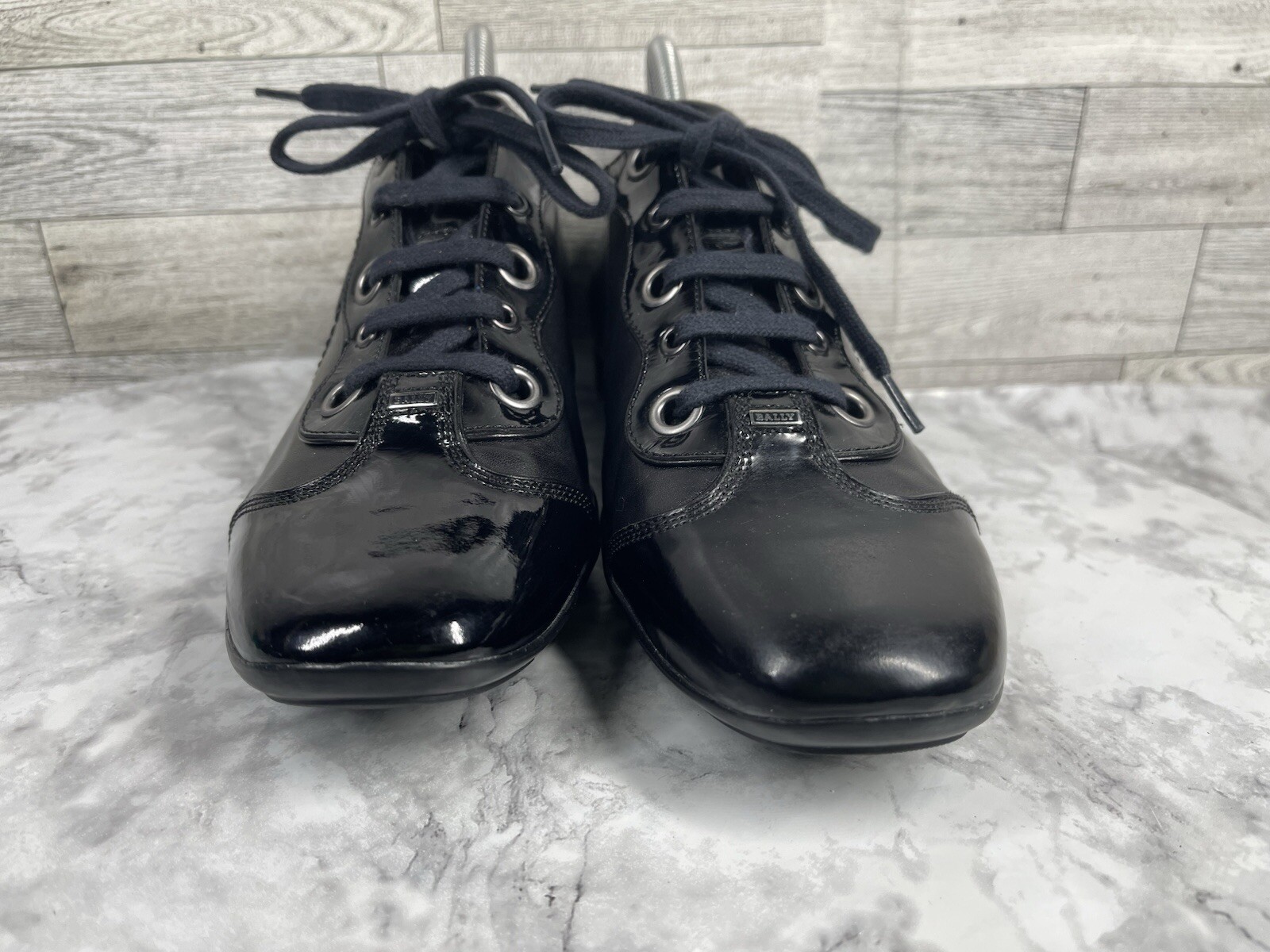 Bally Kayak Sneakers Women 38 / 7.5M Shoes Black Patent Leather Switzerland Made