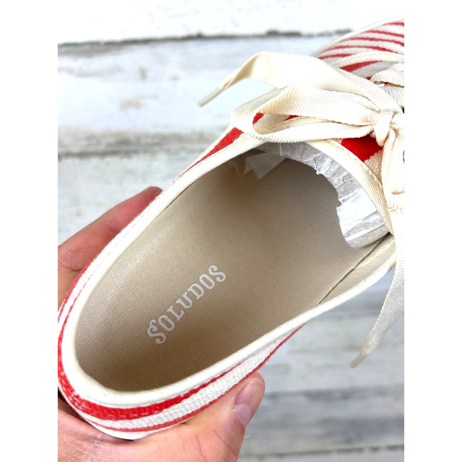 Soludos Womens 8.5 Red White Stripe Marin Platform Sneaker New Lace-up NEW
