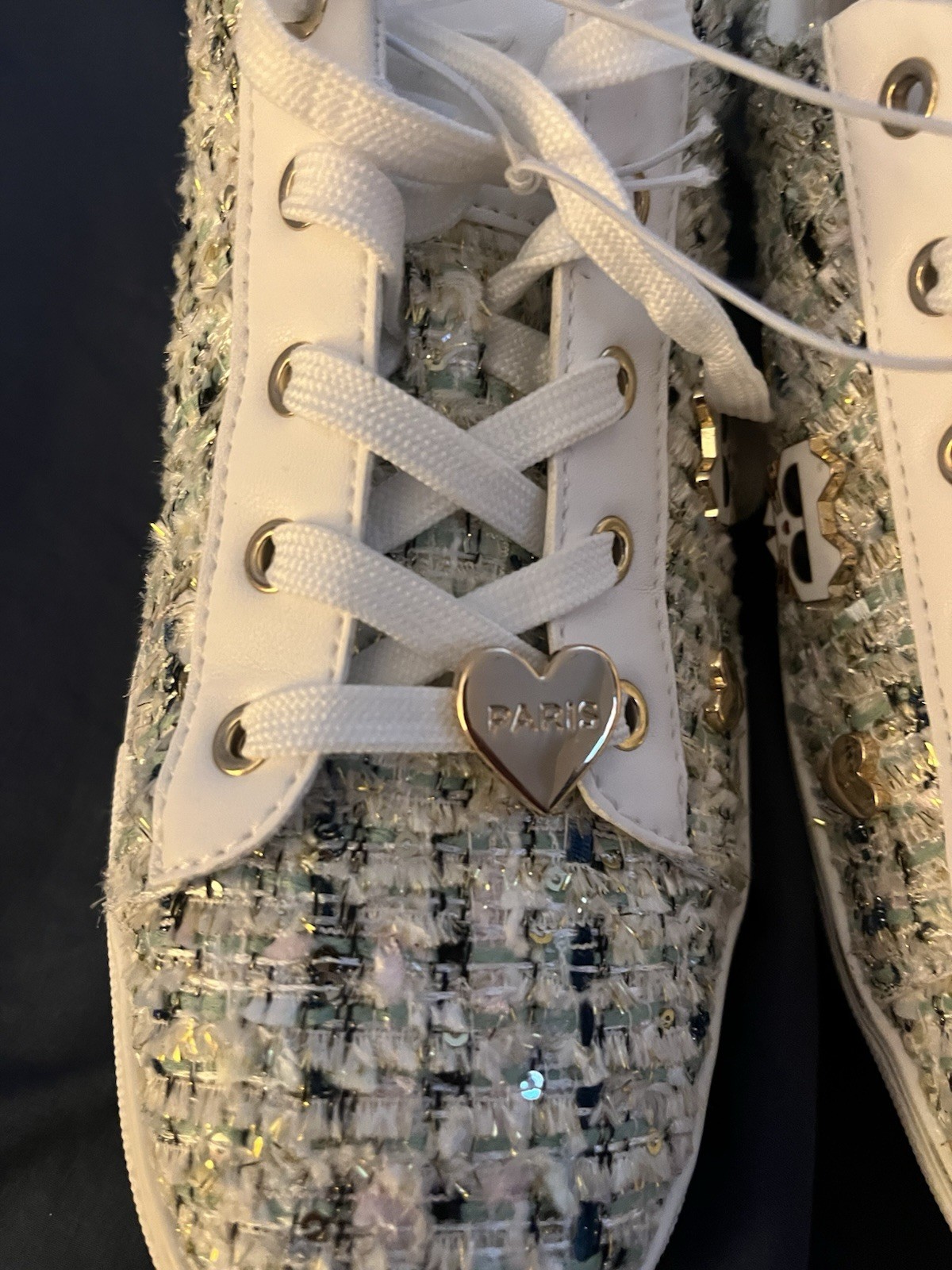 NEW Karl Lagerfeld Paris Pins Lace Up Sneaker SZ 8.5 sequins tweed shoes