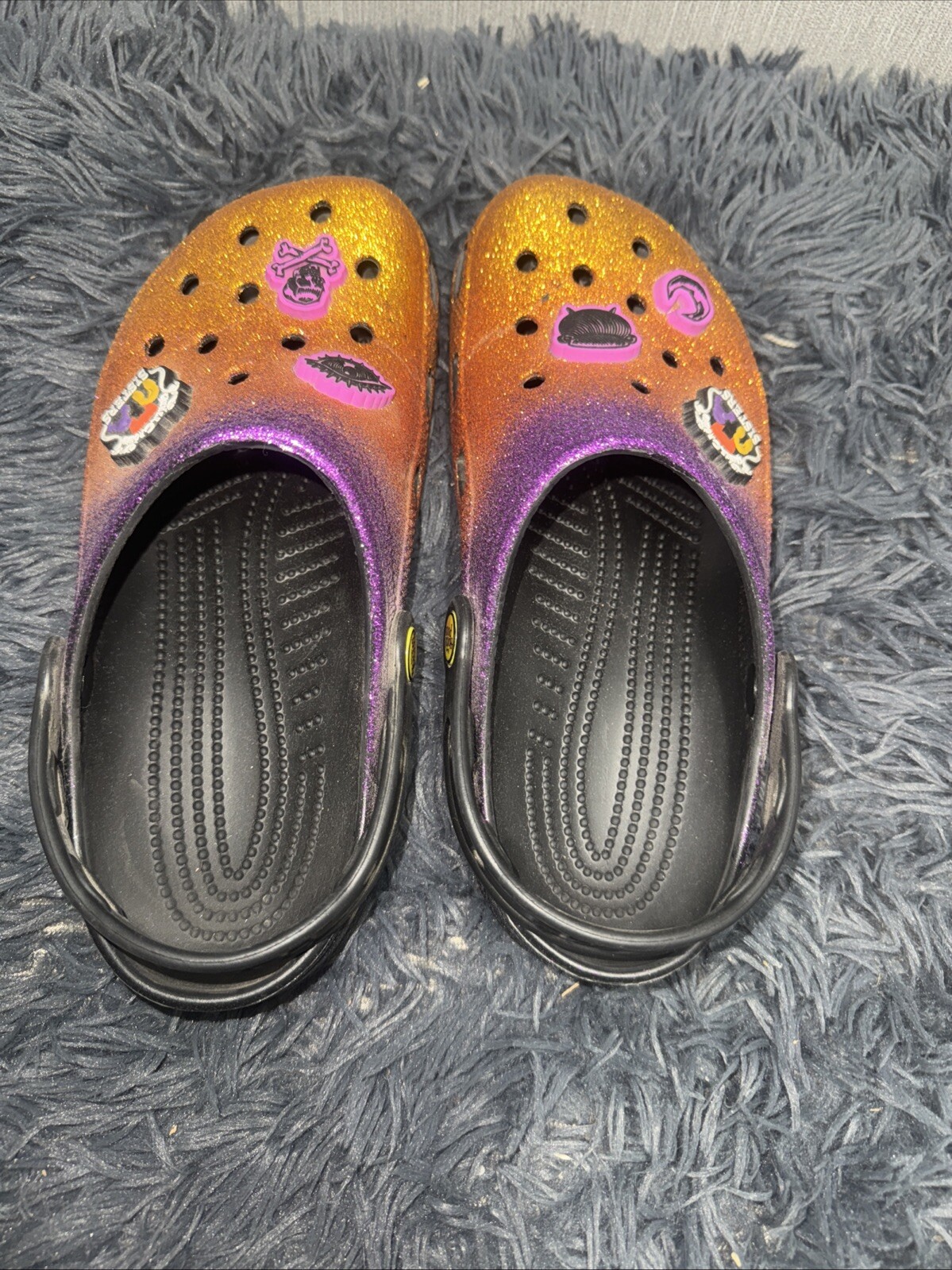 Hocus Pocus Crocs W6 M4 Glitter Halloween Clogs Orange Purple Spooky Sandals