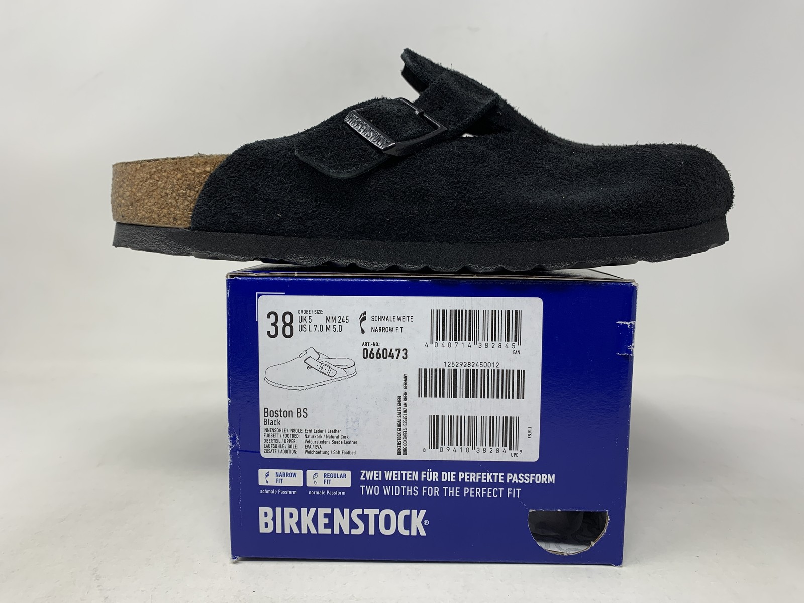 Women’s Birkenstock Boston, Black Suede, 7 2A Narrow US