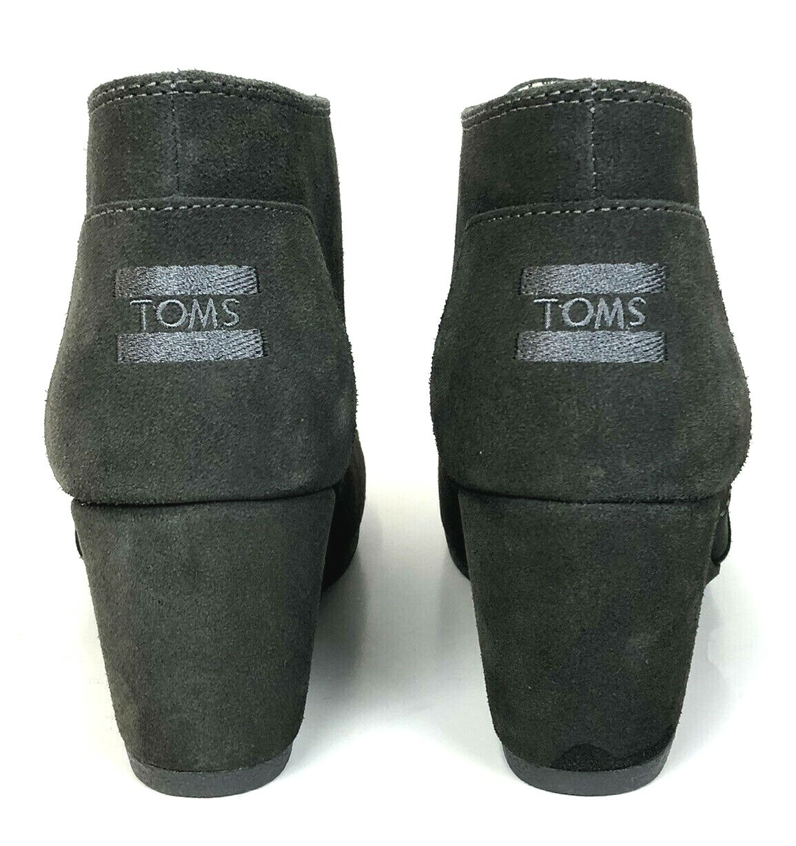 TOMS Womens Desert Suede 2.45″ Wedge Ankle Bootie Size 10 Dark Gray Lace Up EUC
