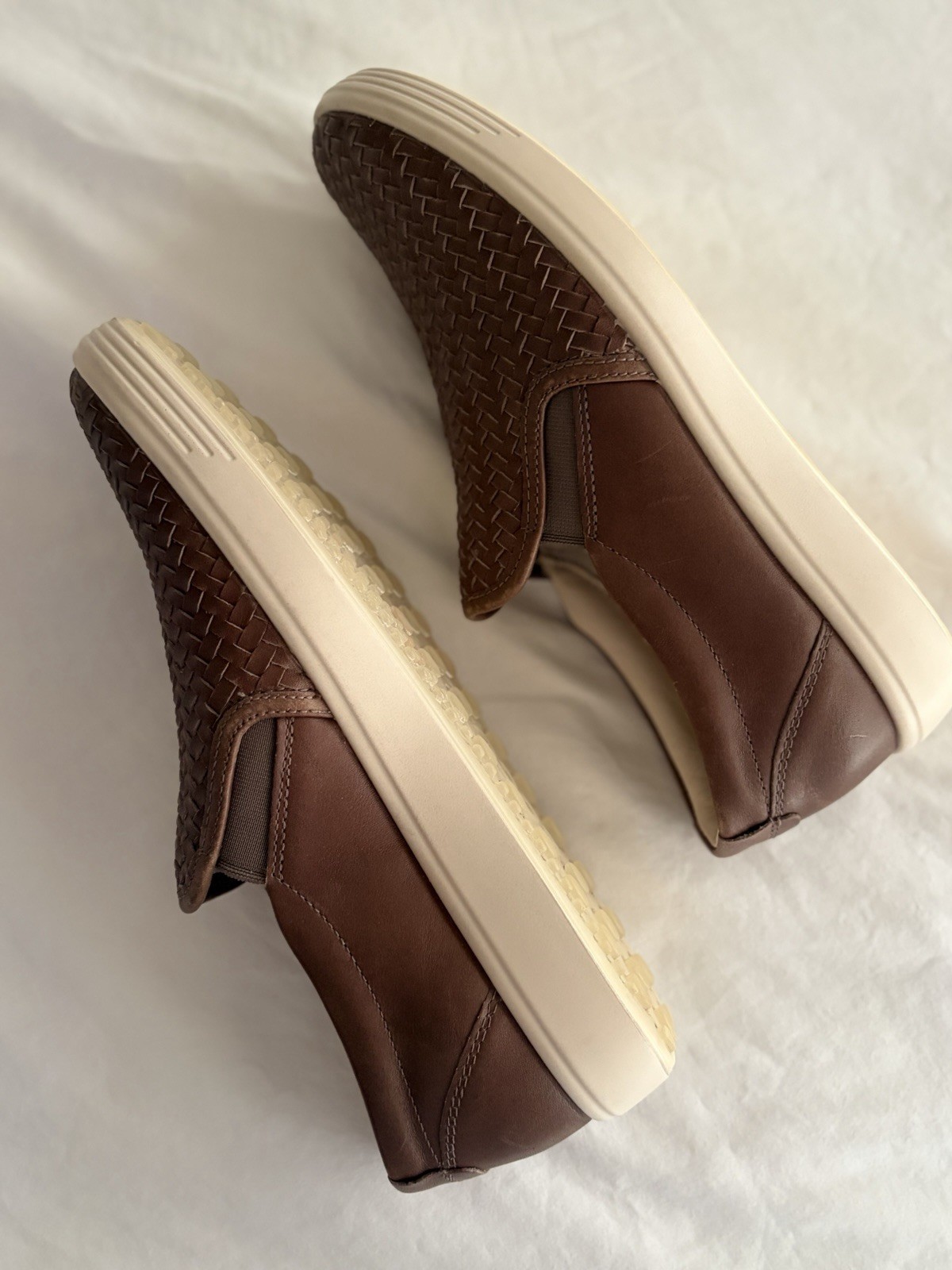 ECCO Soft 7 Woven Womens Leather Slip On Loafers, Size US 8-8.5, EU 39 Brown