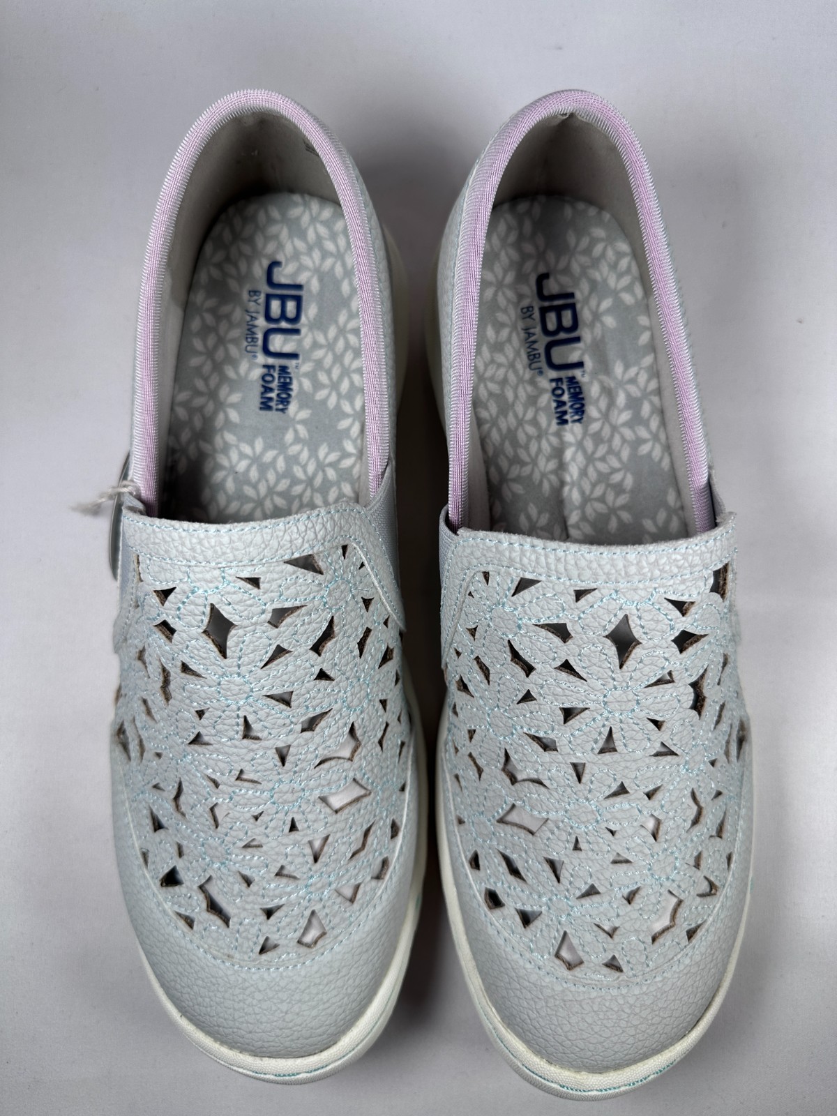 JBU By Jambu Wildflower Moc Oxford Flat Shoes Womens 7M Dove Gray Floral Slip On