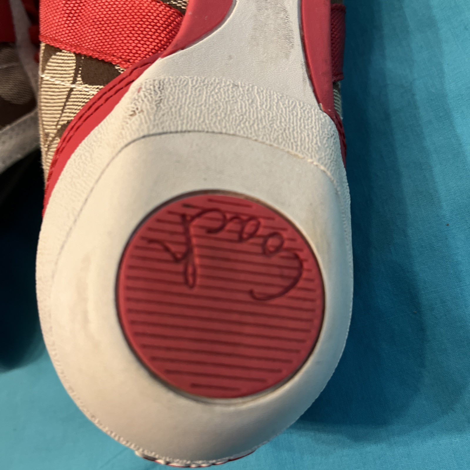 Coach Signature Logo BAYLEE Sneakers Size 9 Suede Leather Canvas Good Cond.