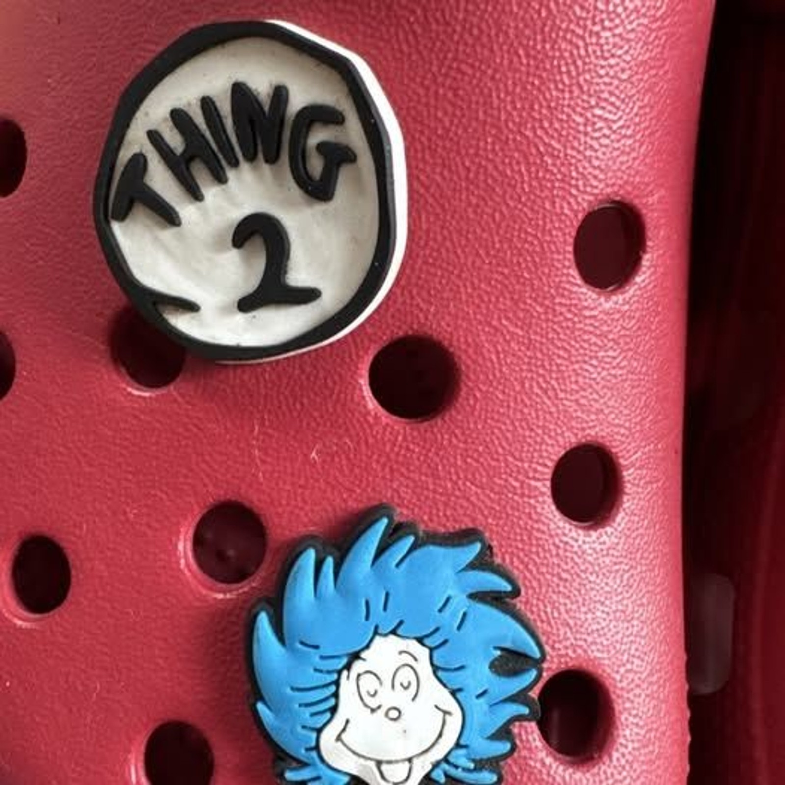 Red Crocs Size M5 W7 With Dr. Seuss Crocs Pins