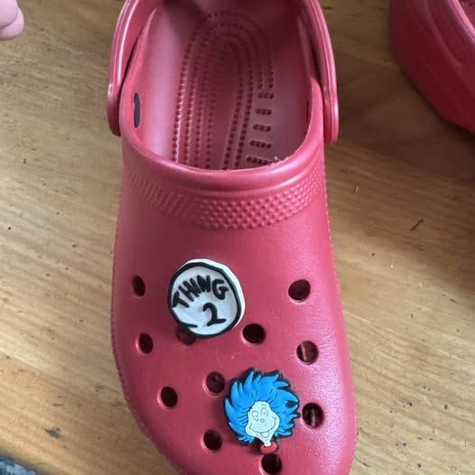 Red Crocs Size M5 W7 With Dr. Seuss Crocs Pins
