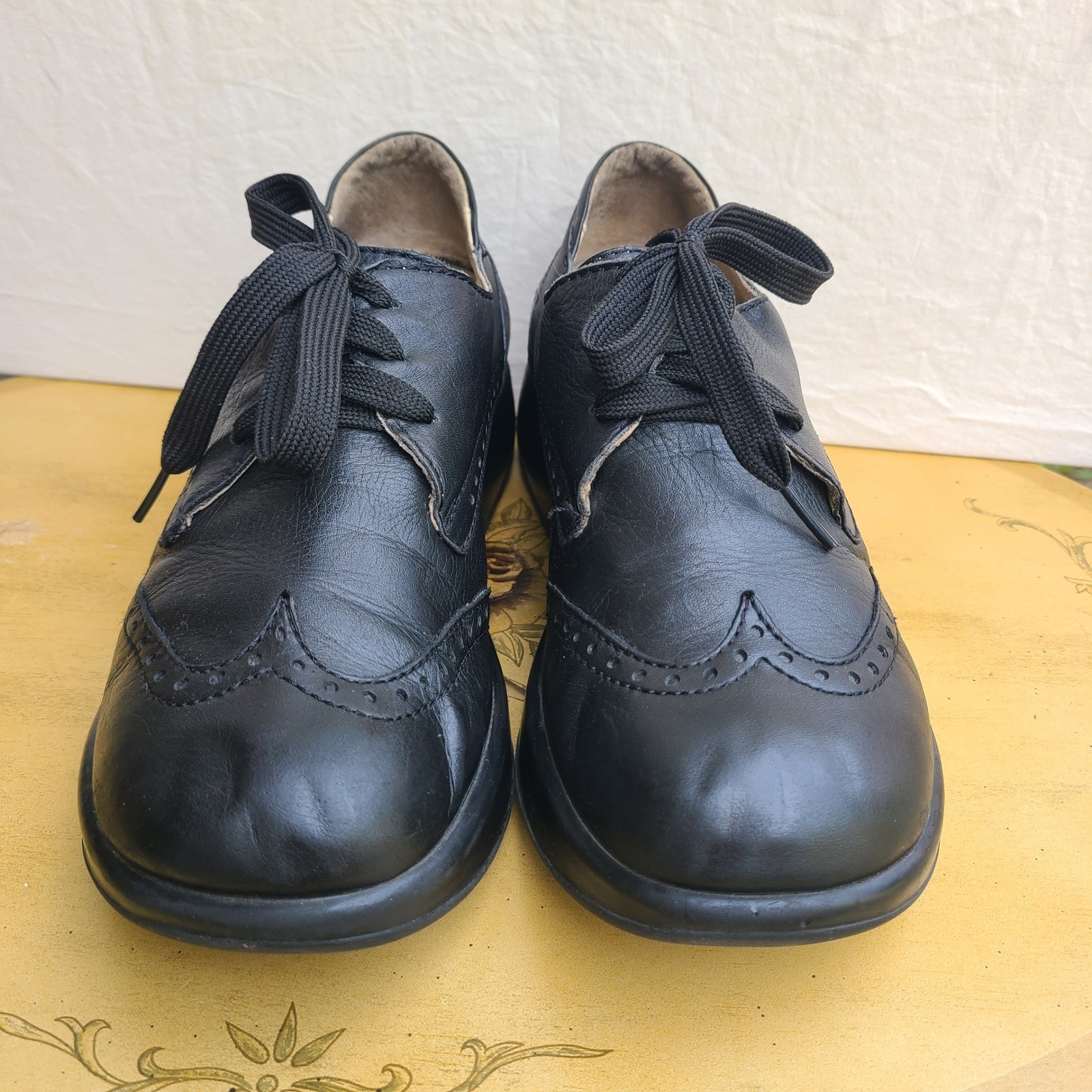 Black EU 40 100% Leather Buttery Soft Oxford Cap Toe Platform Shoes Portugal