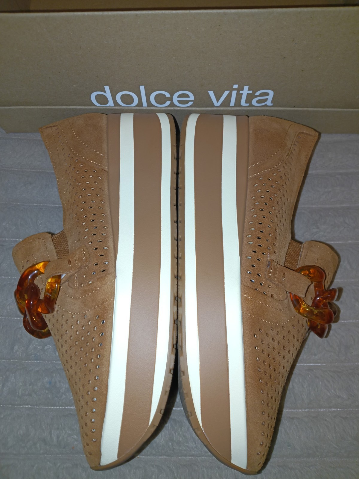 Dolce Vita Jhenee Perf Pecan Suede Platform Loafer Sneaker Shoes Womens Size 7.5