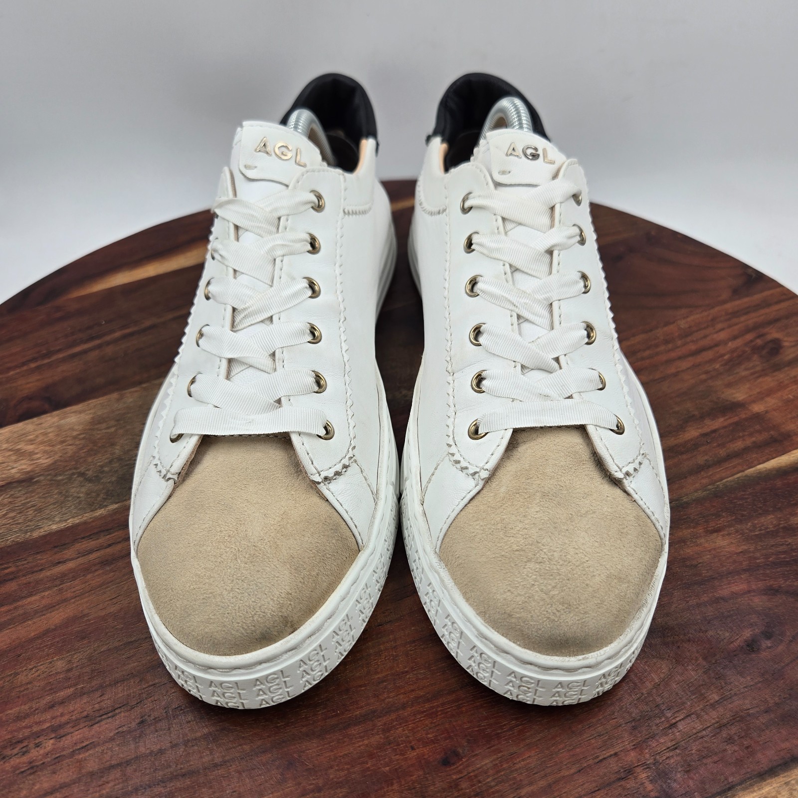 AGL Sade Shoes Womens 41.5 / 11.5 White Tan Suede Leather Low Top Casual Sneaker