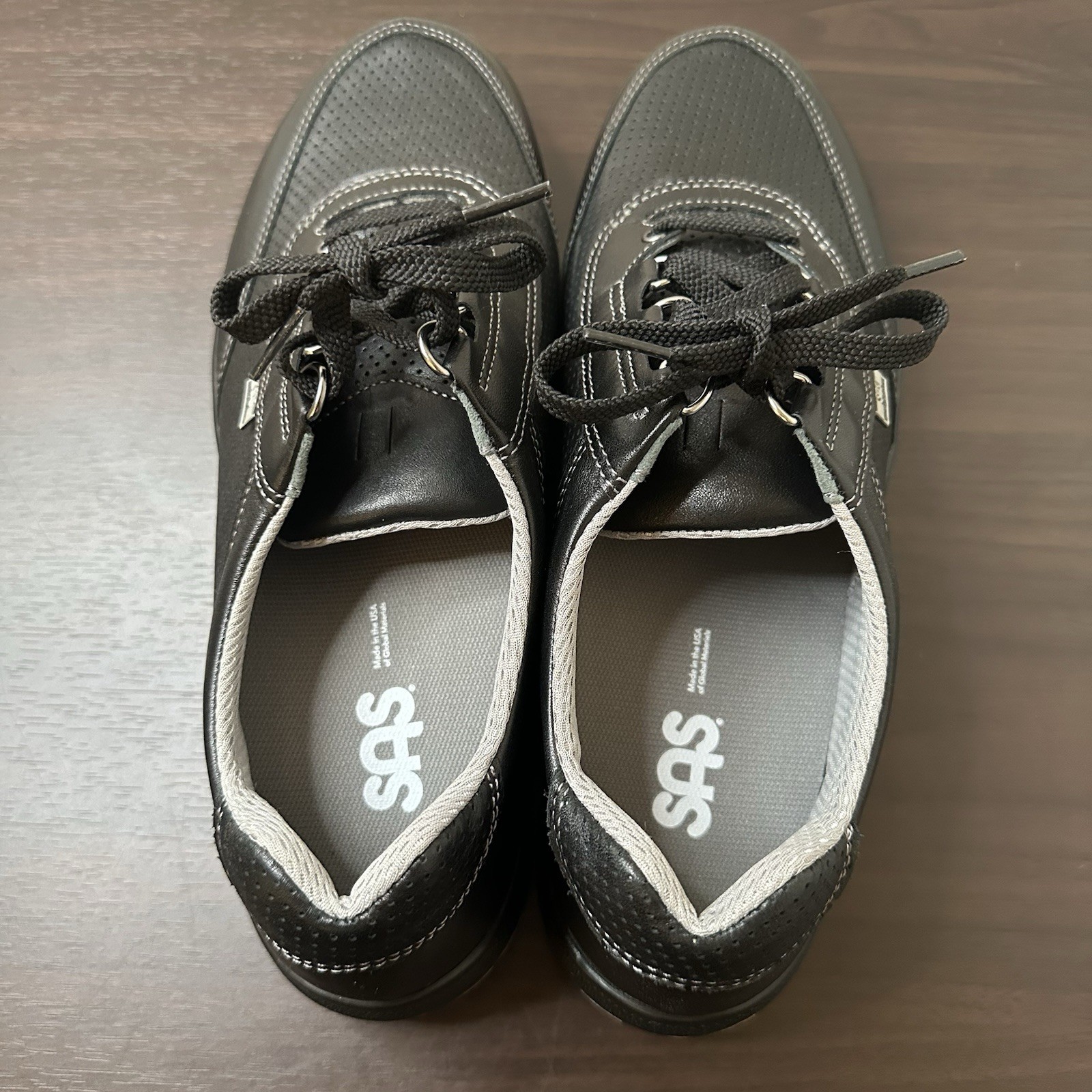 SAS Sporty Lux Black Leather Perforated Lace-Up Casual Comfort Sneakers 10.5 W