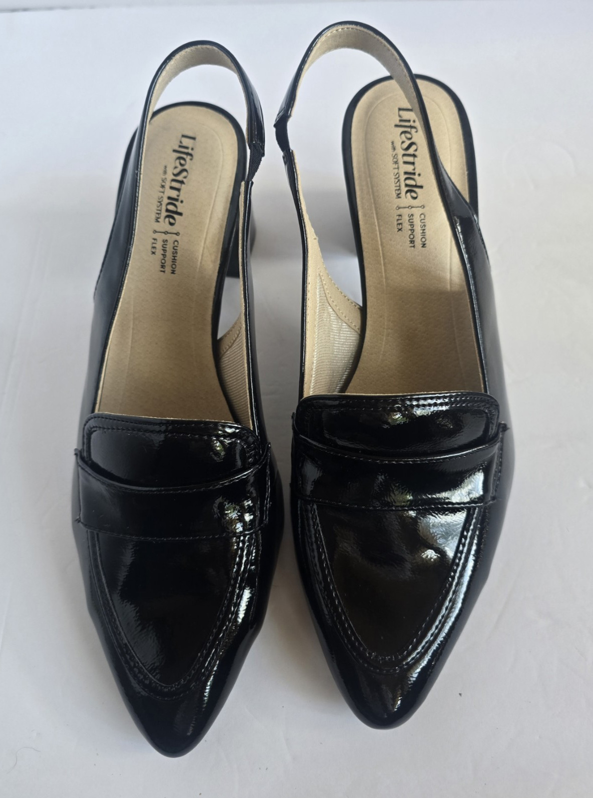 LifeStride Angel Pointed Toe Comfort Block Heel Slingback Pumps Size 7 Wide NIB