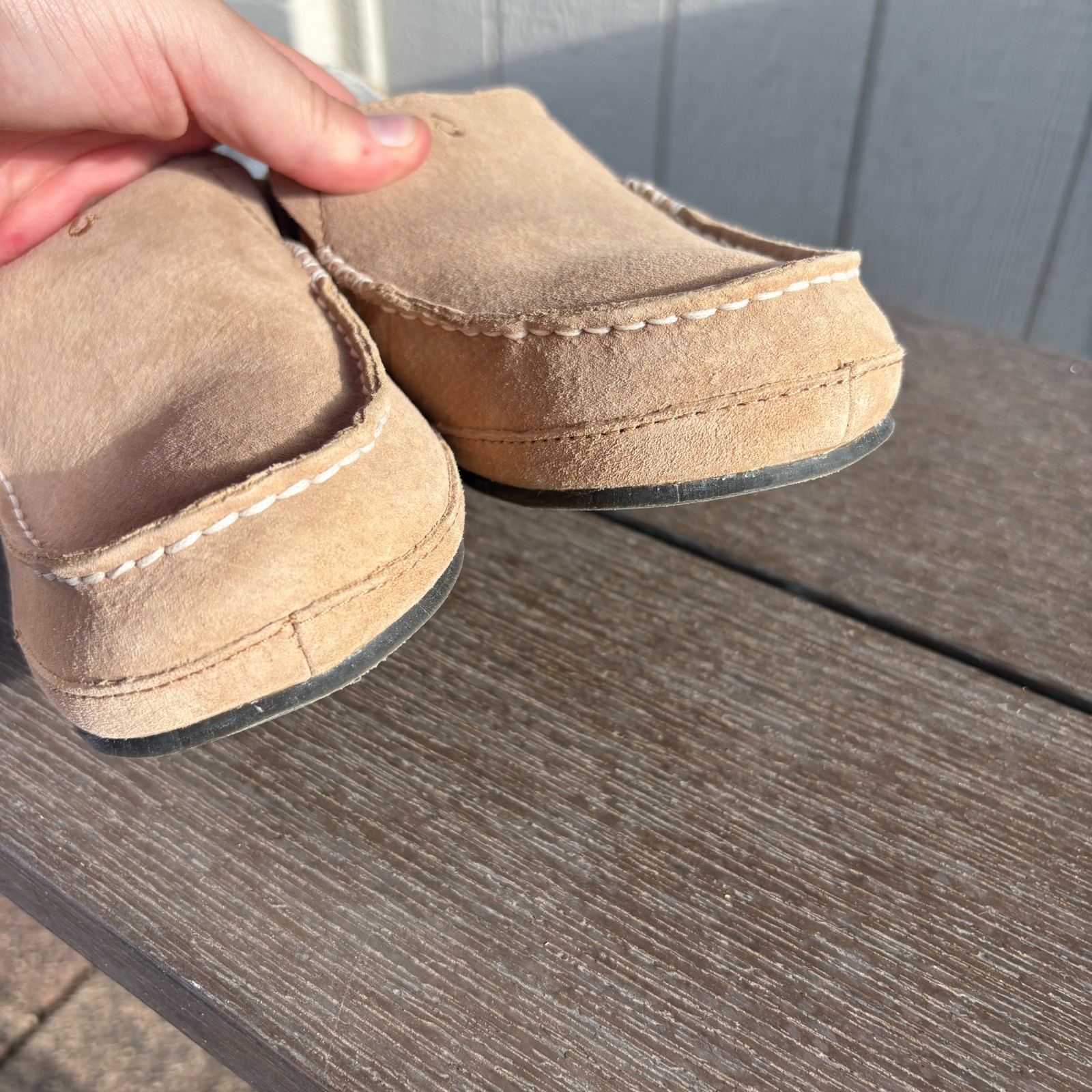 Olukai Nohea Slipper Womens 8 Tan Leather Sheepskin Lined Outdoor Winter Comfort