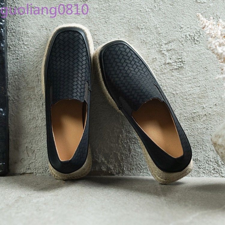Weave Women’s Leather Casual Shoes Round Toe Platform Wedge Heel Loafer Platform