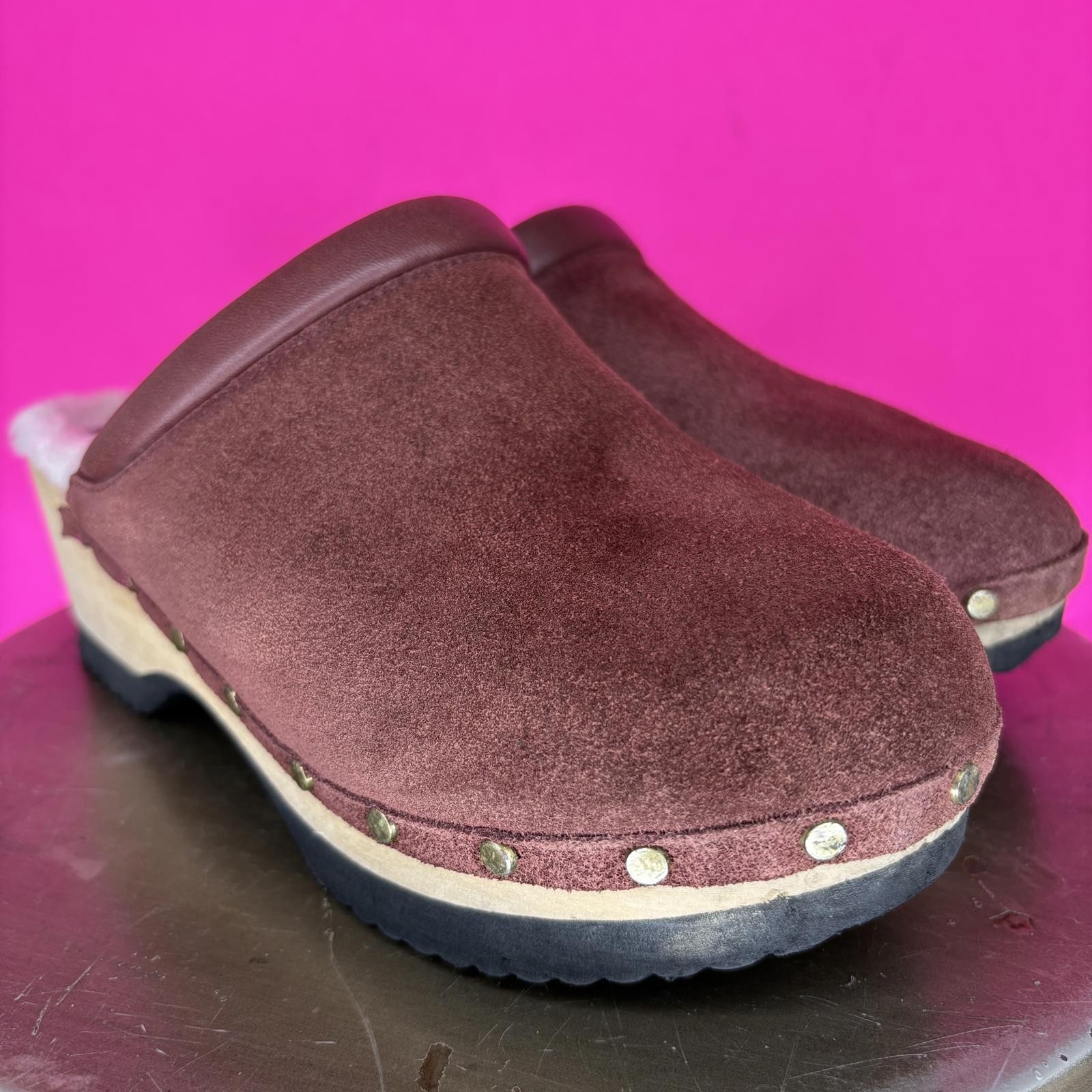 M. Gemi The Greta Shearling Lined Red Suede Clog EU 37.5 (7W 7.5N)