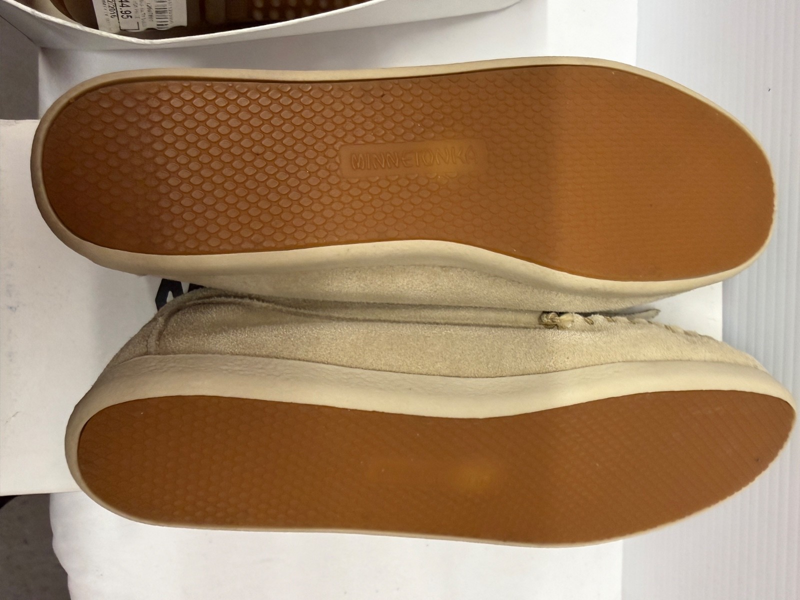 Womens Size 9 Minnetonka Newport STONE Suede Slip On Moccasin Shoes 9 new