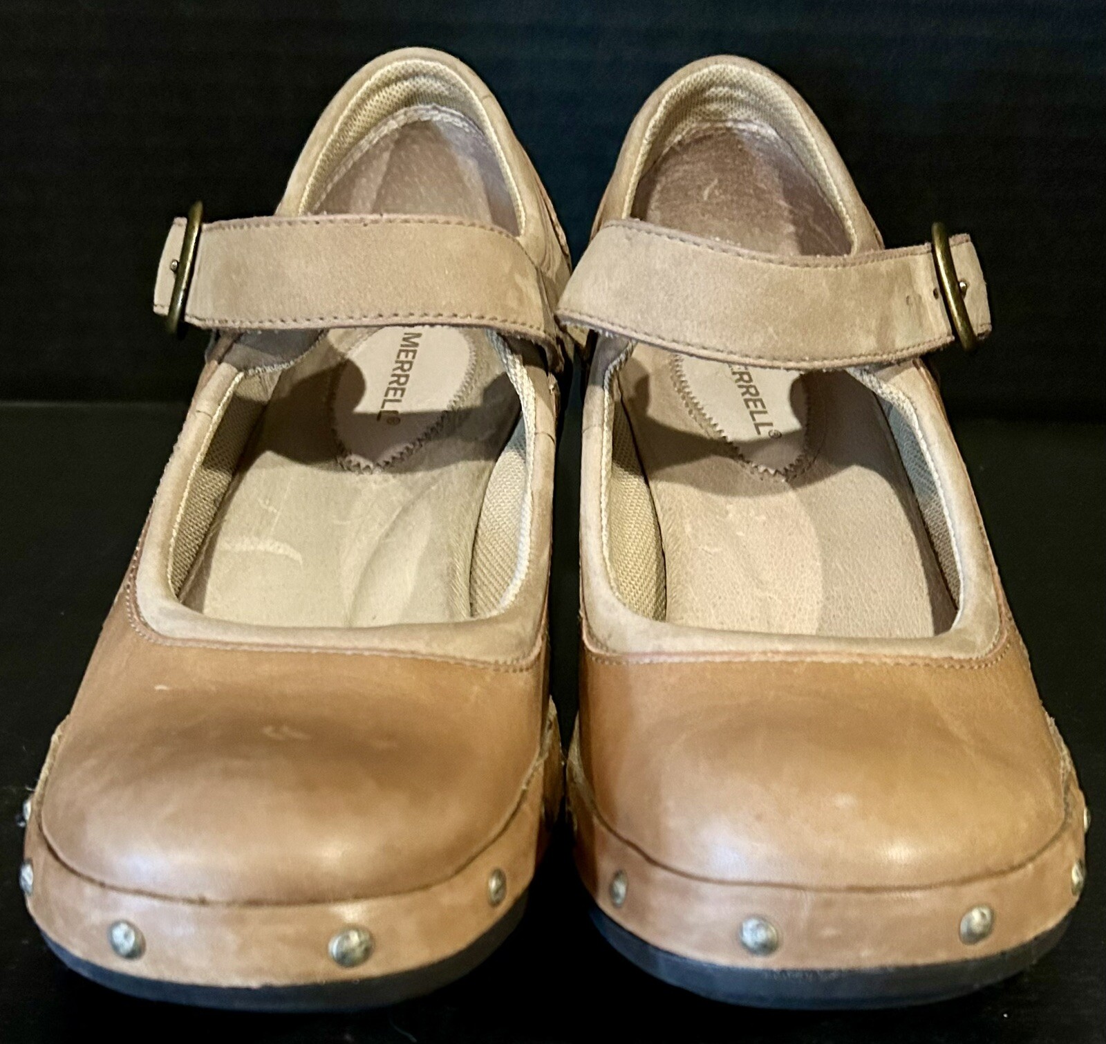 Merrell Luxe Leather Coffee Brown Studded Mary Jane Pumps 1132212 Women’s Size 8