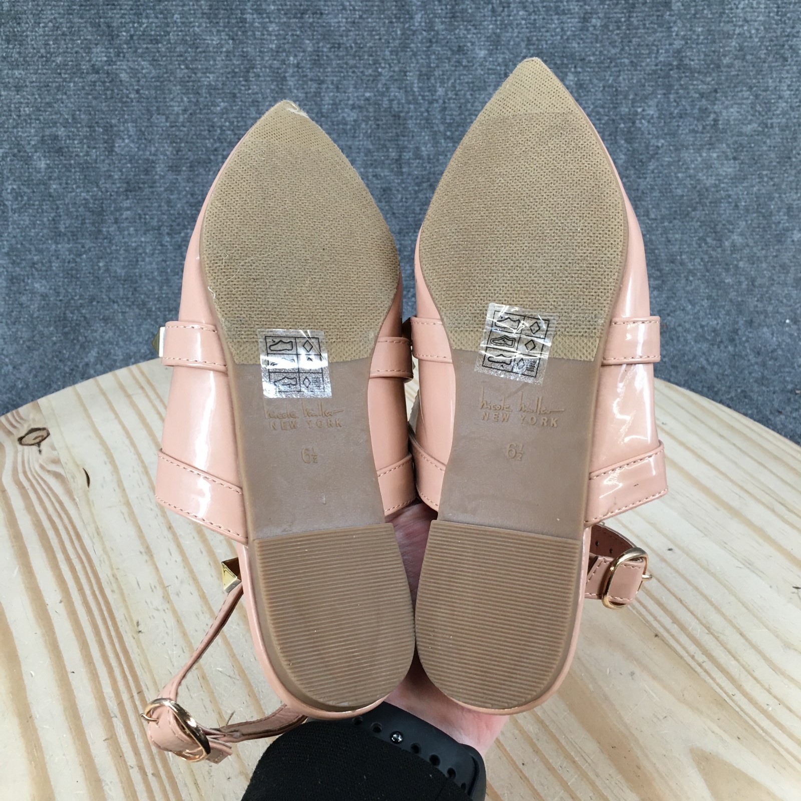 Nicole Miller Shoes Womens 6.5 Ankle Strap Studded Pointed Toe Casual Flats Pink