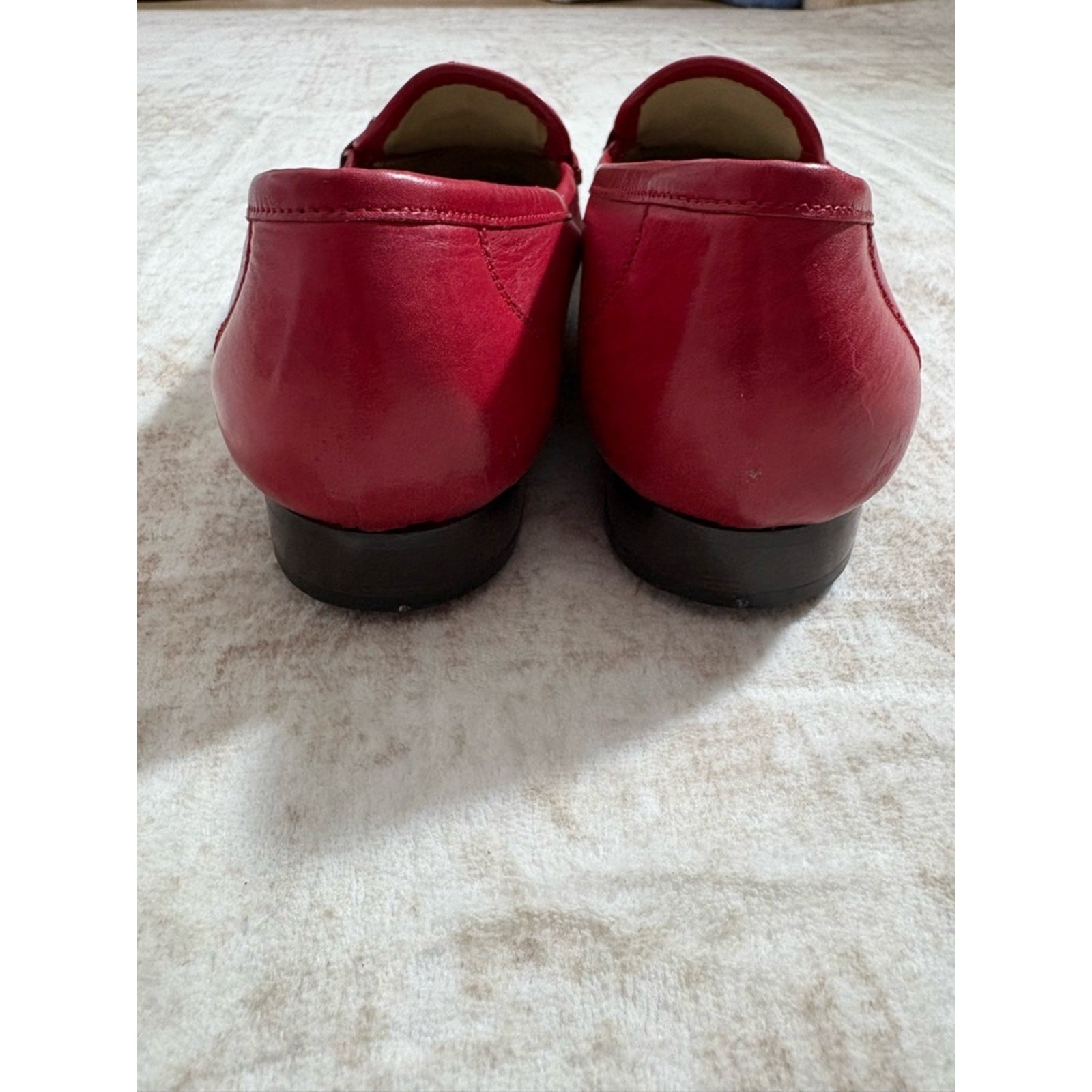 Bally Imogene Red Leather Loafers 7.5N Made In Italy Gold Bit Classic Luxury