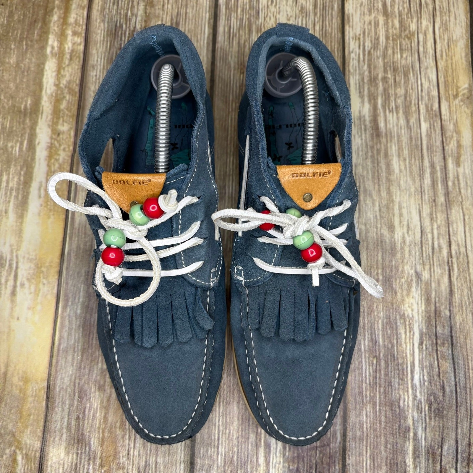 Dolfie Hippie Boho Southwest Fringe Blue Suede Leather Shoes Sz 41 US 9.5-10