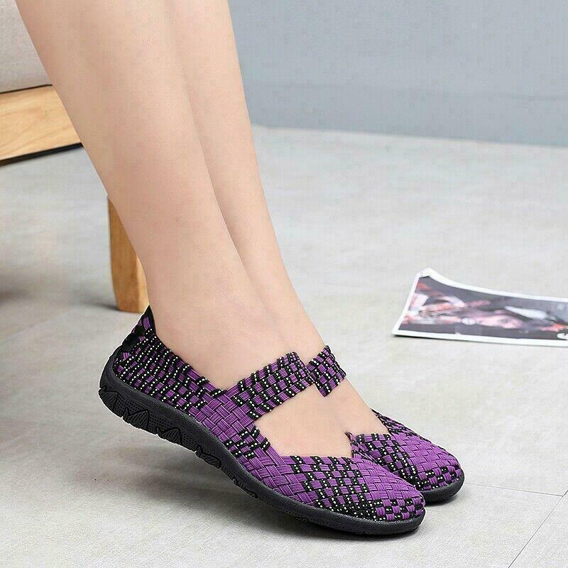 Womens Walking Shoes Slip on Woven Flat Lightweight Fashion Sneakers Weave Girl