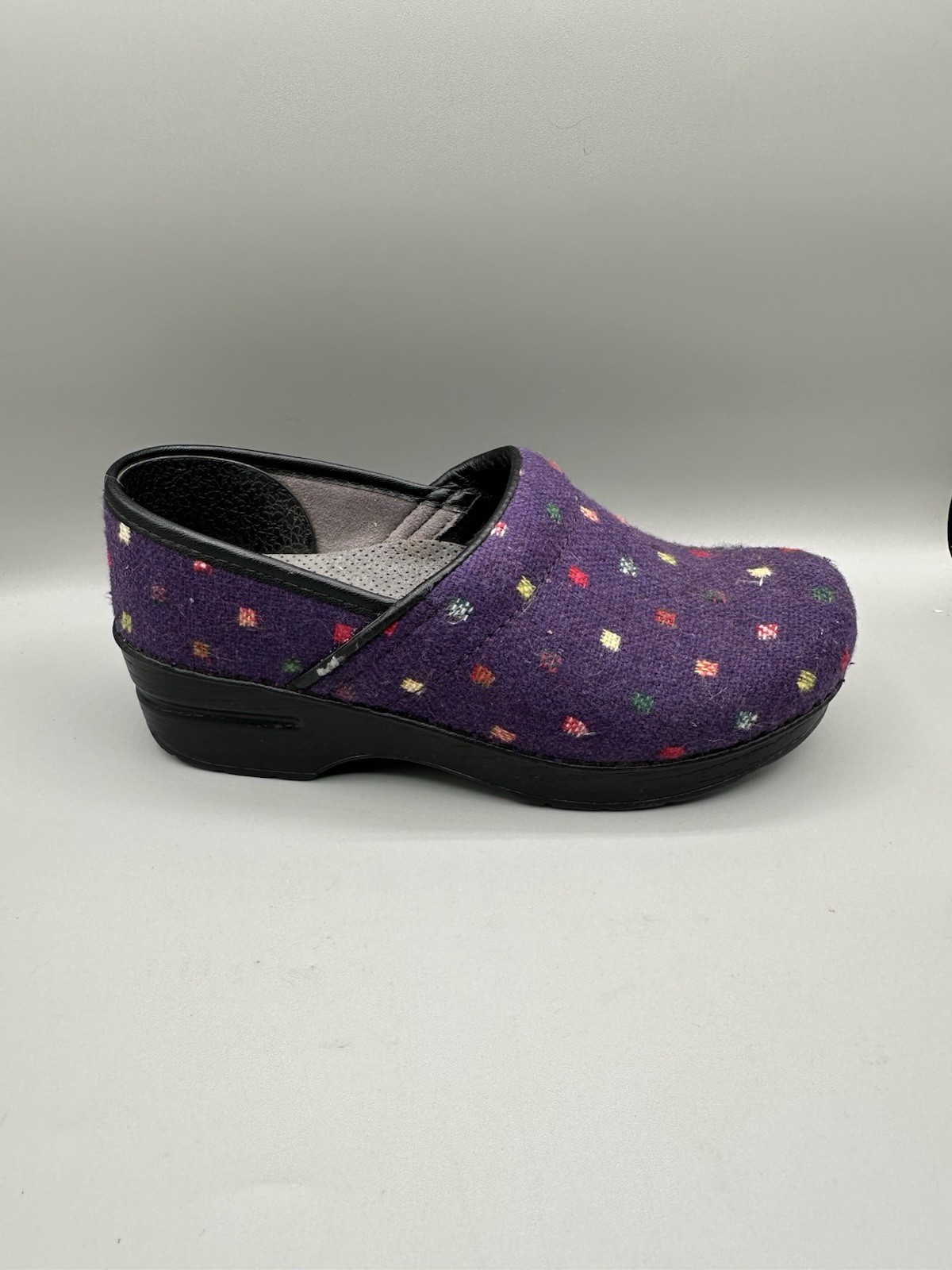 Dansko Vegan Pro Flannel Clog Women Size 6 Purple Confetti Pattern