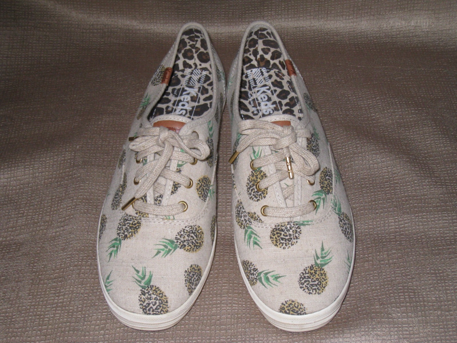 Keds Champion Lace Up Sneaker. Fruity Pineapple Animals Beige. Sz 9M. Canvas .